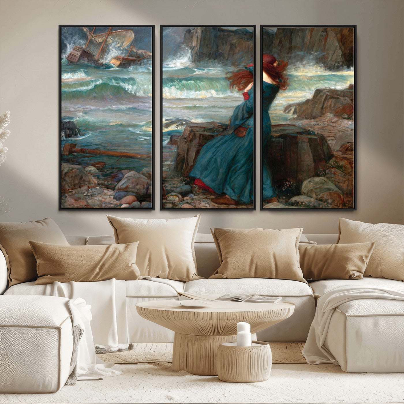-Miranda by the Shore Wall Art Canvas Print – Tempest Scene Ocean Storm – Ready to Hang