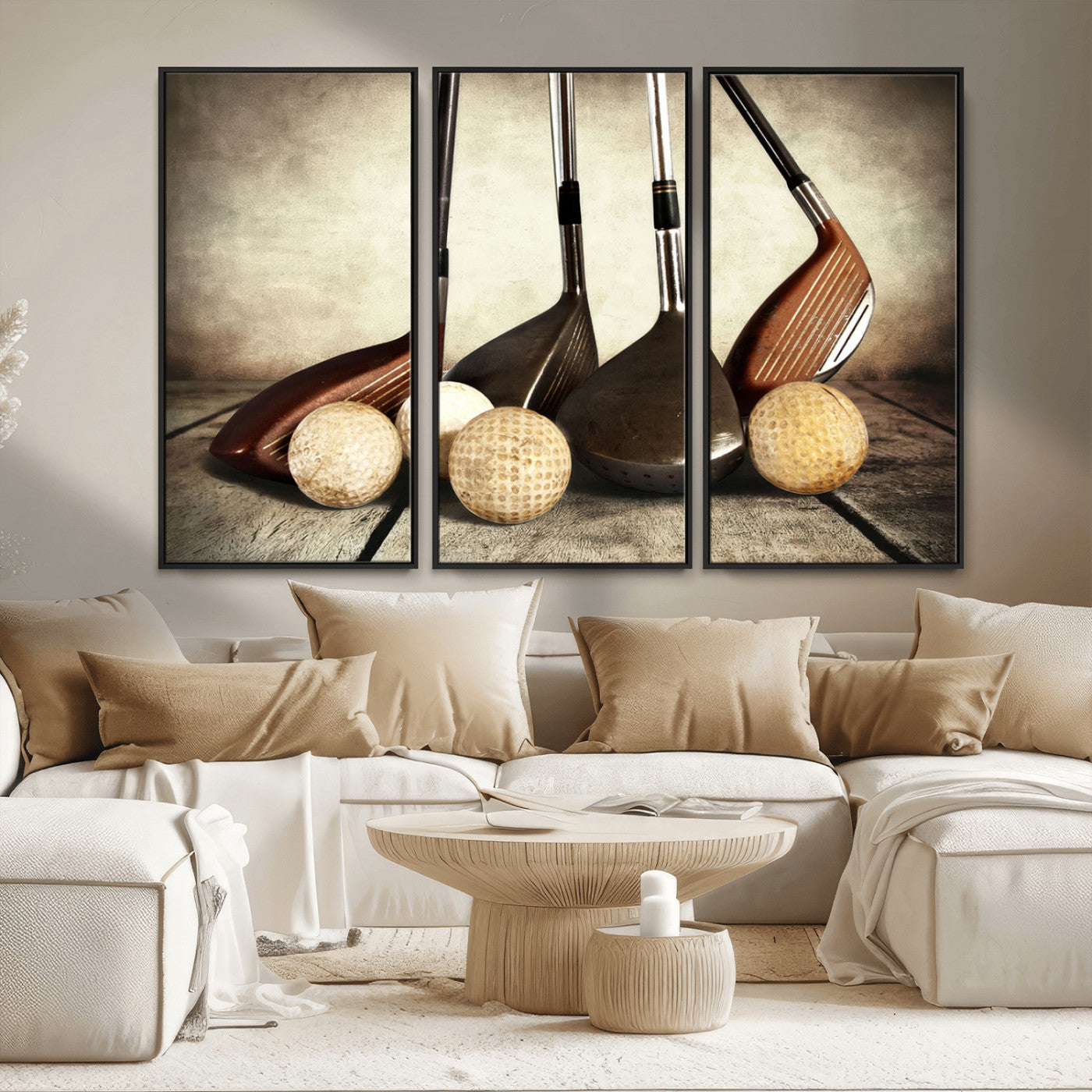 MGV-FC-48X32-3P - Vintage Golf Ball Art | Golf Decor for Man Cave or Office | Ready to Hang and Framed