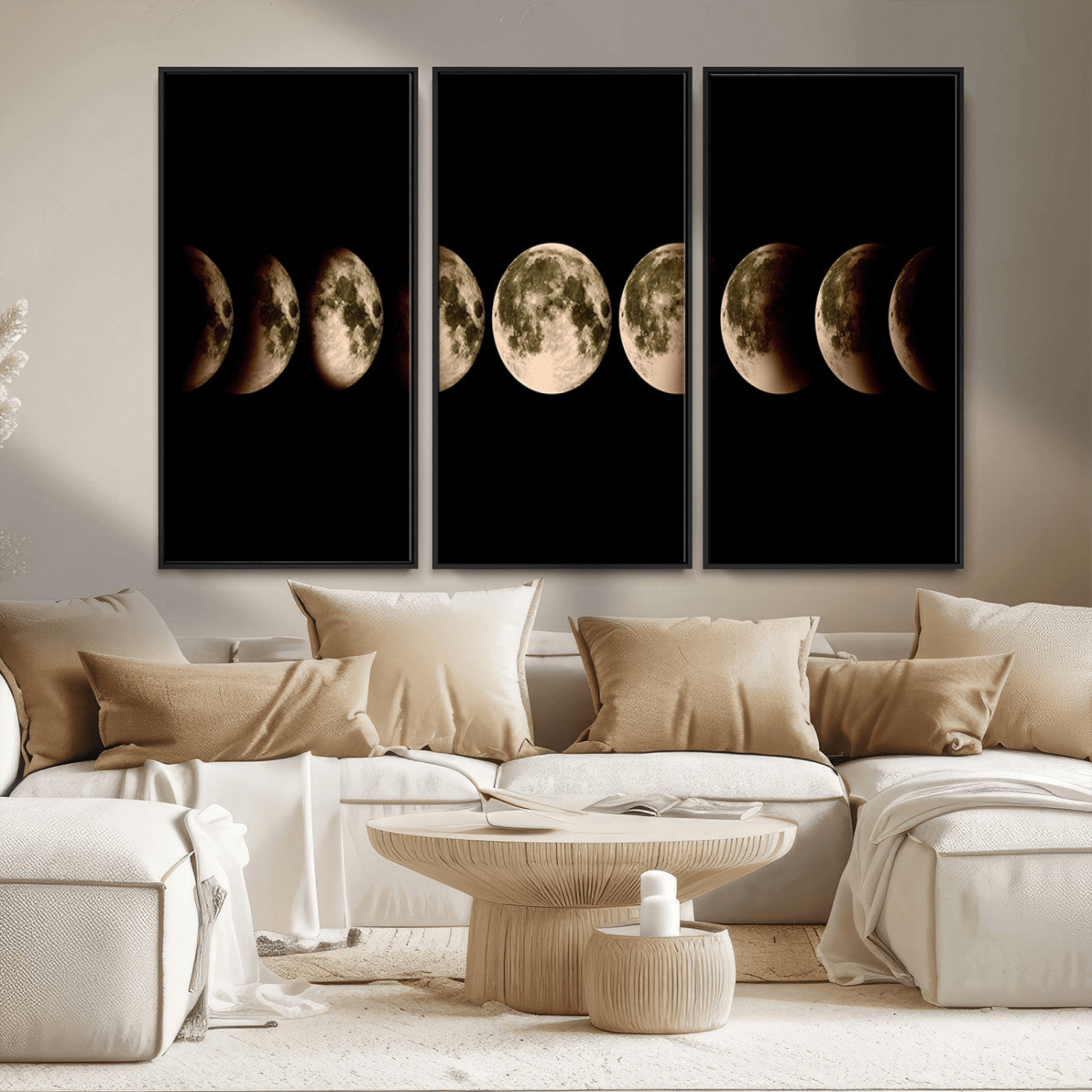 MGV-FC-48X32-3P - Phases of the Moon Wall Art | Canvas Print for Modern Wall Decor | Ready to Hang and Framed