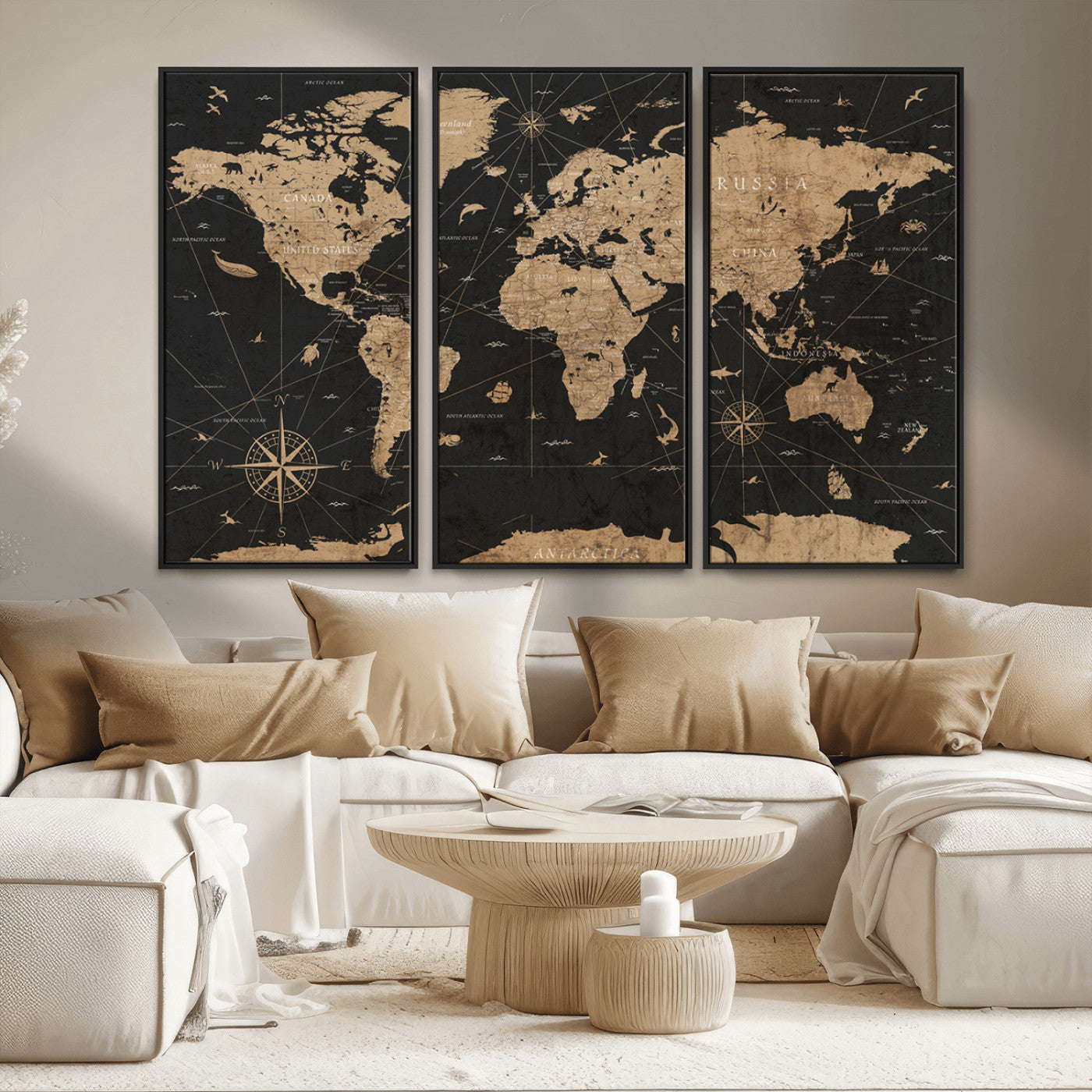 61023-MGV-FC-48X32-3P_Black-World Map Canvas Print – Framed Wall Art for Home Decor