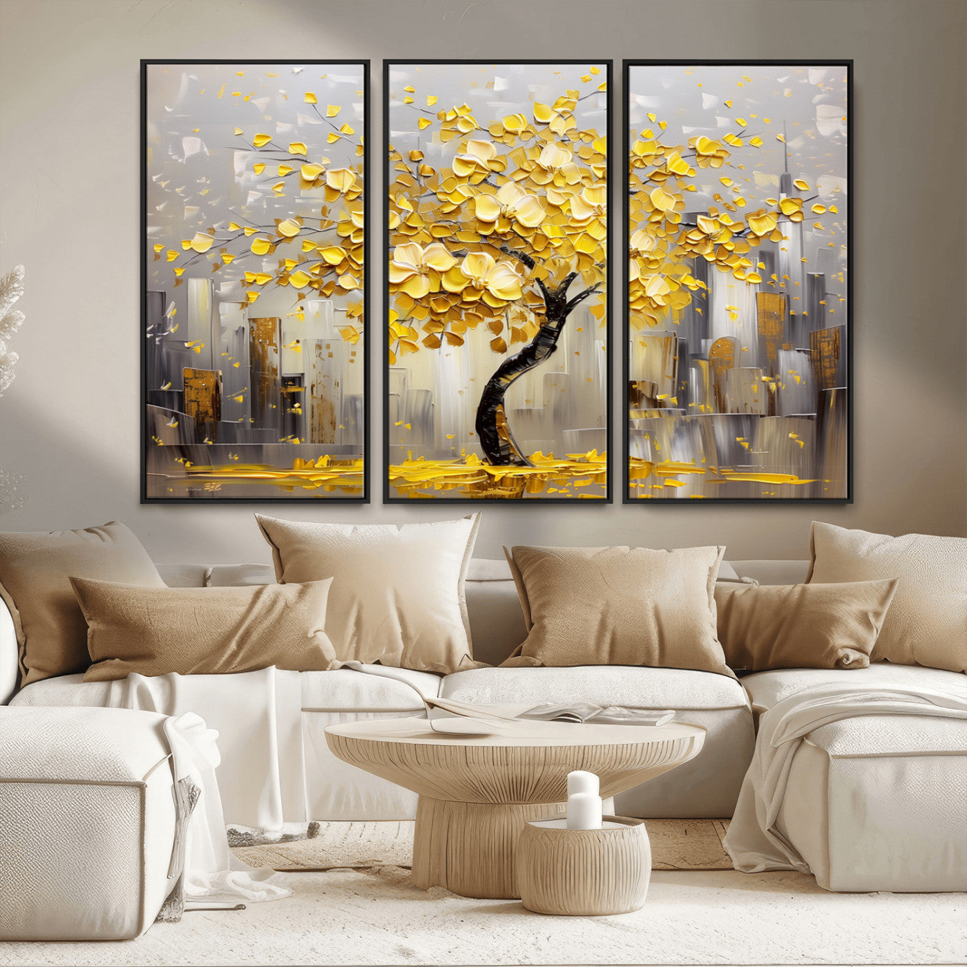 -Golden Tree Canvas Print | Abstract Wall Art for Modern Homes | Ready to Hang Framed Artwork
