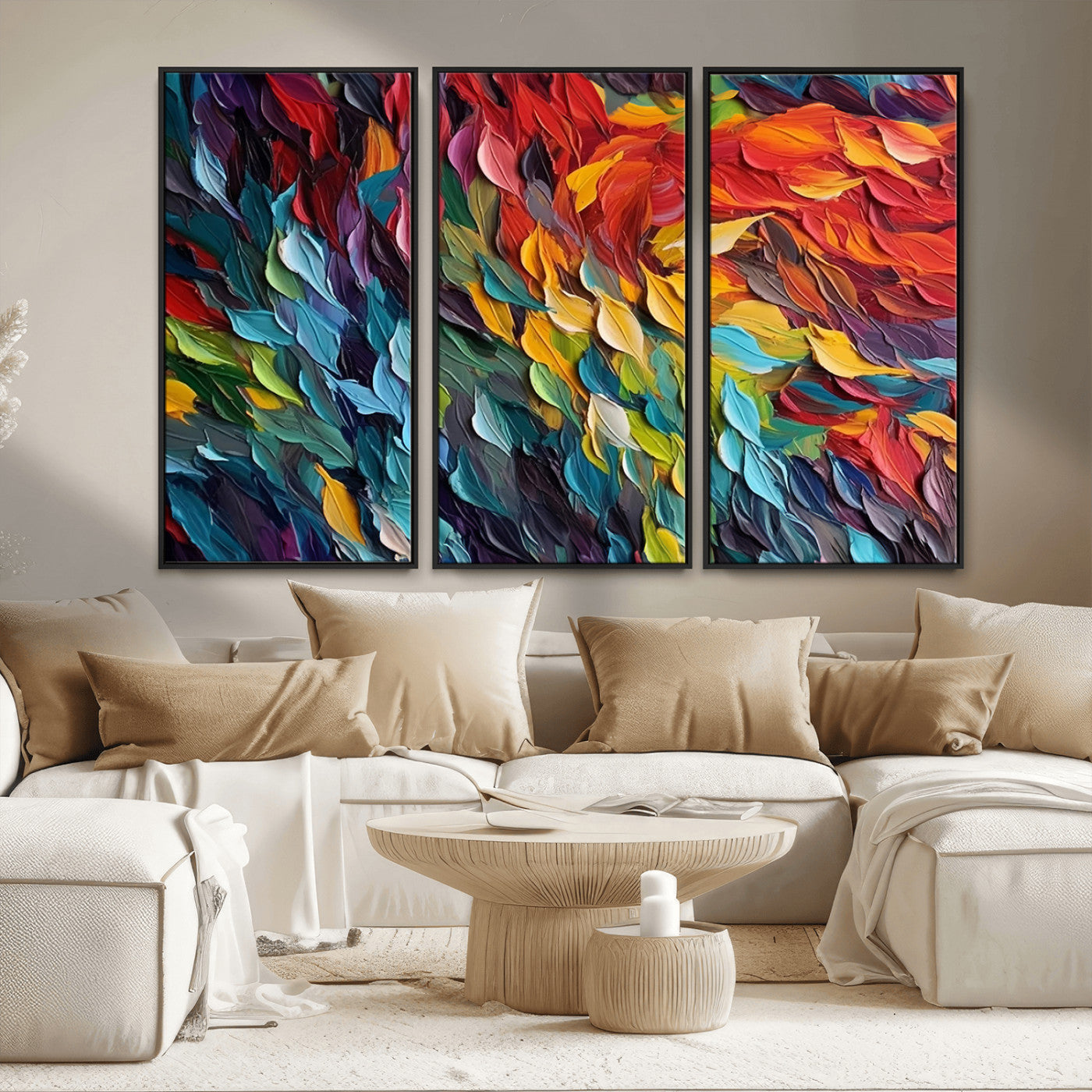 41557-MGV-FC-48X32-3P_Black-Vibrant Abstract Leaf Wall Art Canvas Print | Bold Colorful Canvas for Living Room or Office | Ready