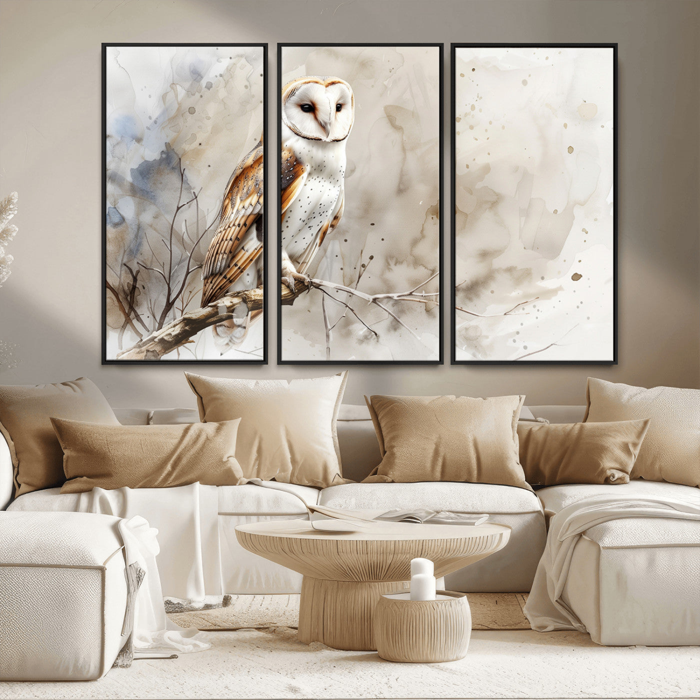 MGV-FC-48X32-3P - Barn Owl Wall Art | Watercolor Canvas Print | Perfect for Farmhouse Wall Decor | Ready to Hang