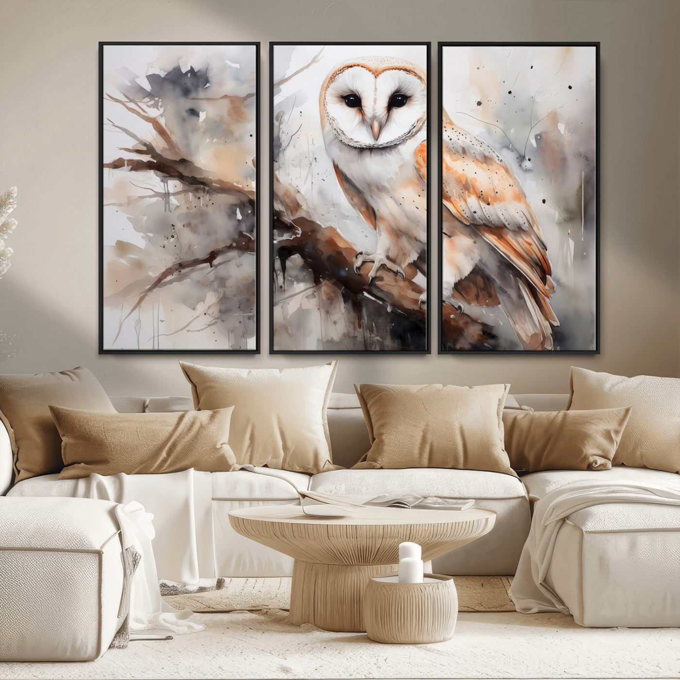 MGV-FC-48X32-3P - Barn Owl Wall Art | Watercolor Barn Owl Canvas Print | Perfect for Farmhouse Wall Decor | Ready to