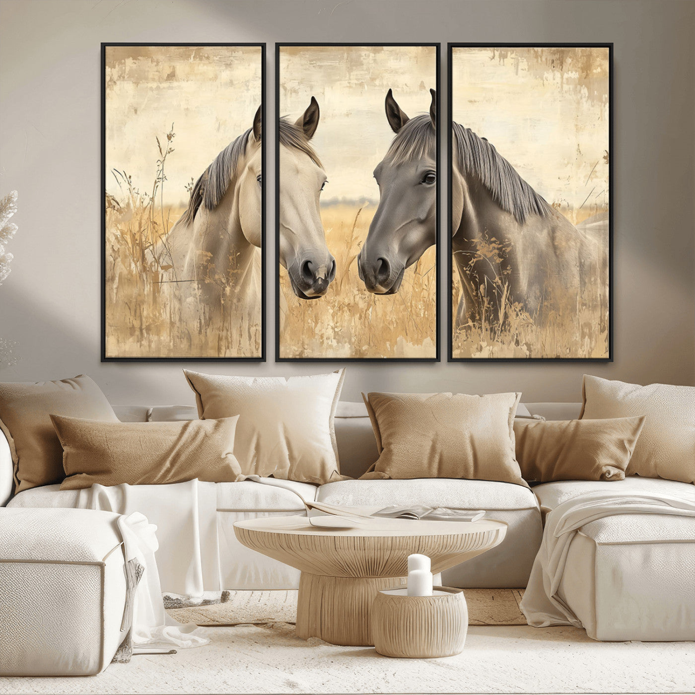 MGV-FC-48X32-3P - Chines Ink Style Grunge Horses Wall Art Canvas Print