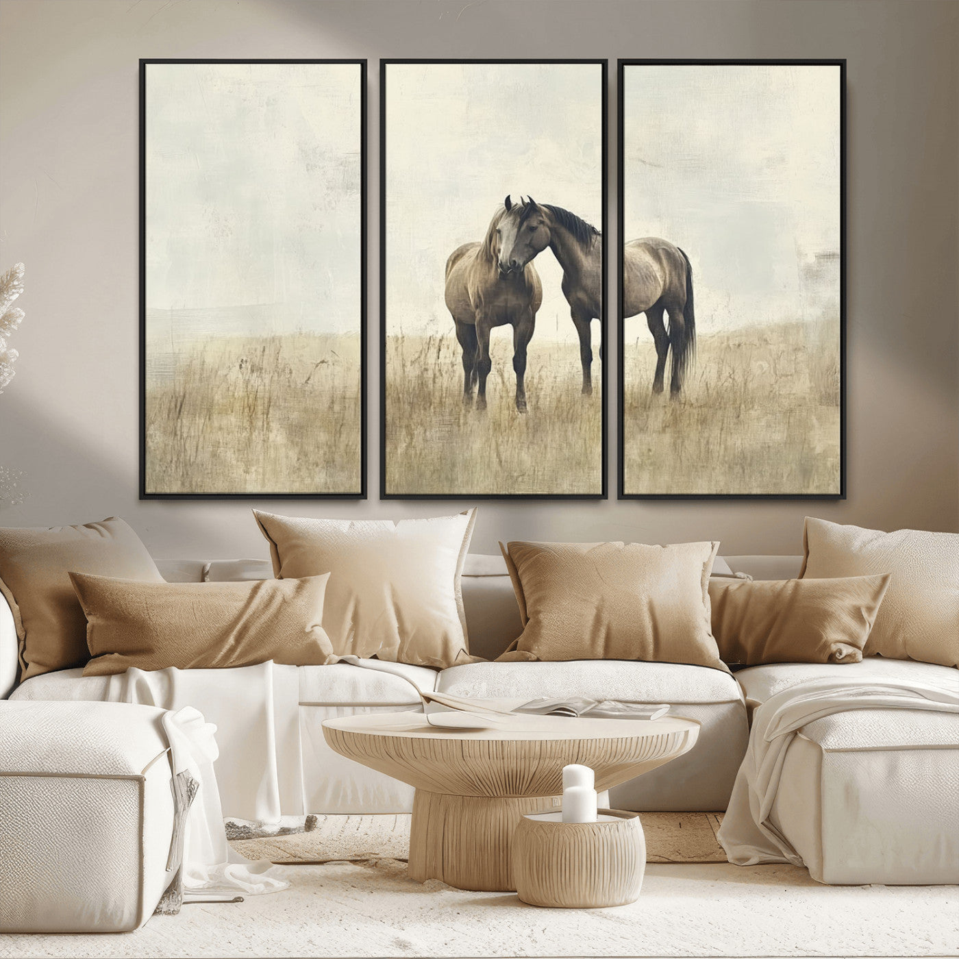MGV-FC-48X32-3P - Chines Style Grunge Horses Wall Art Canvas Print