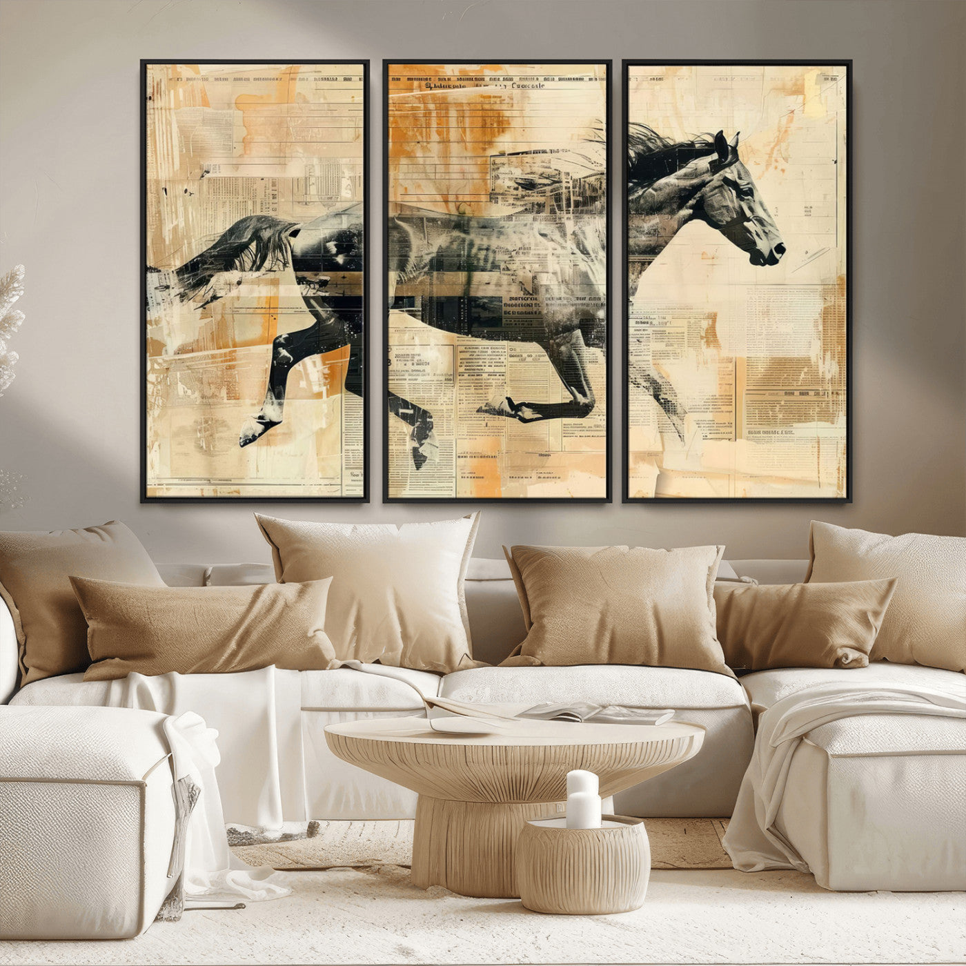 MGV-FC-48X32-3P - Chines Style Running Horse Western Wall Art | Farmhouse Wall Decor | Ready to Hang Framed Canvas
