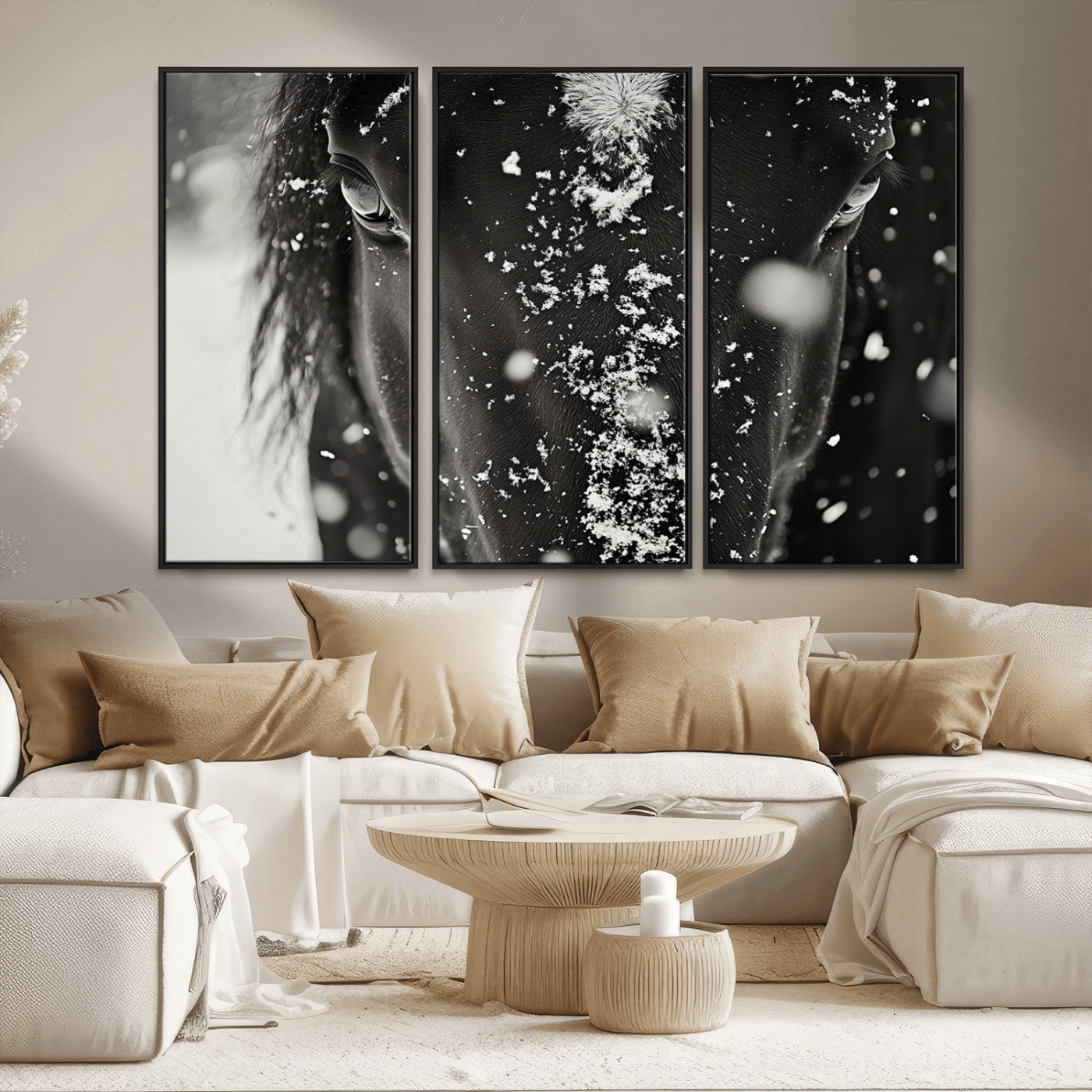 MGV-FC-48X32-3P - Winter Horse Snow Wall Art Canvas Print