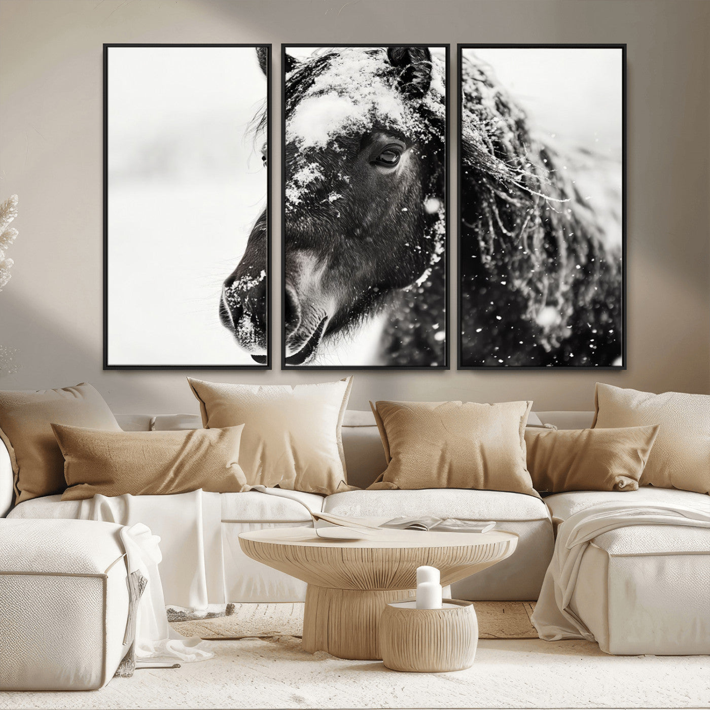 MGV-FC-48X32-3P - Framed Black and White Horse Wall Art | Ready to Hang and Framed | Farmhouse and Western Wall Decor