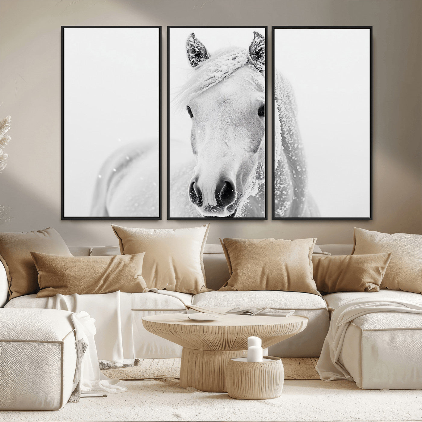 MGV-FC-48X32-3P - Majestic White Horse Wall Art | Ready to Hang and Framed | Farmhouse Wall Decor for Living Room