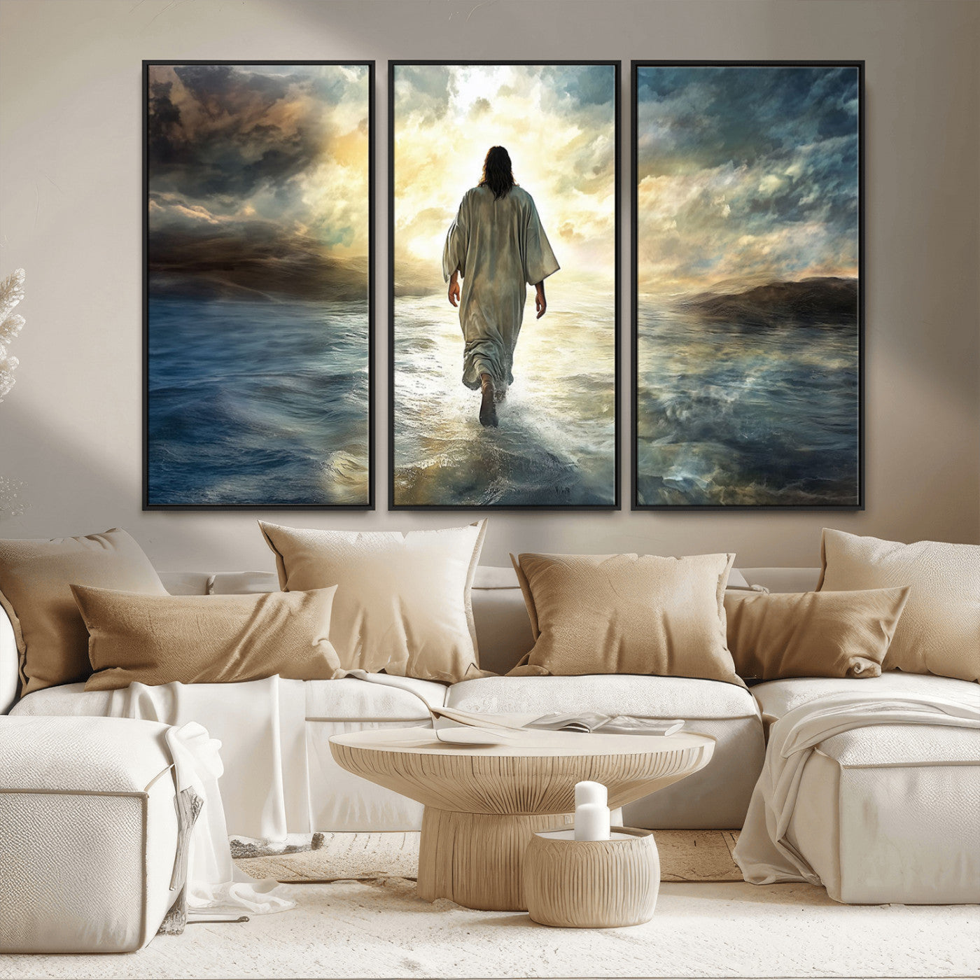 MGV-FC-48X32-3P - Jesus Walking on Water Wall Art | Canvas Print | Ready to Hang | Christian Home Decor | Spiritual
