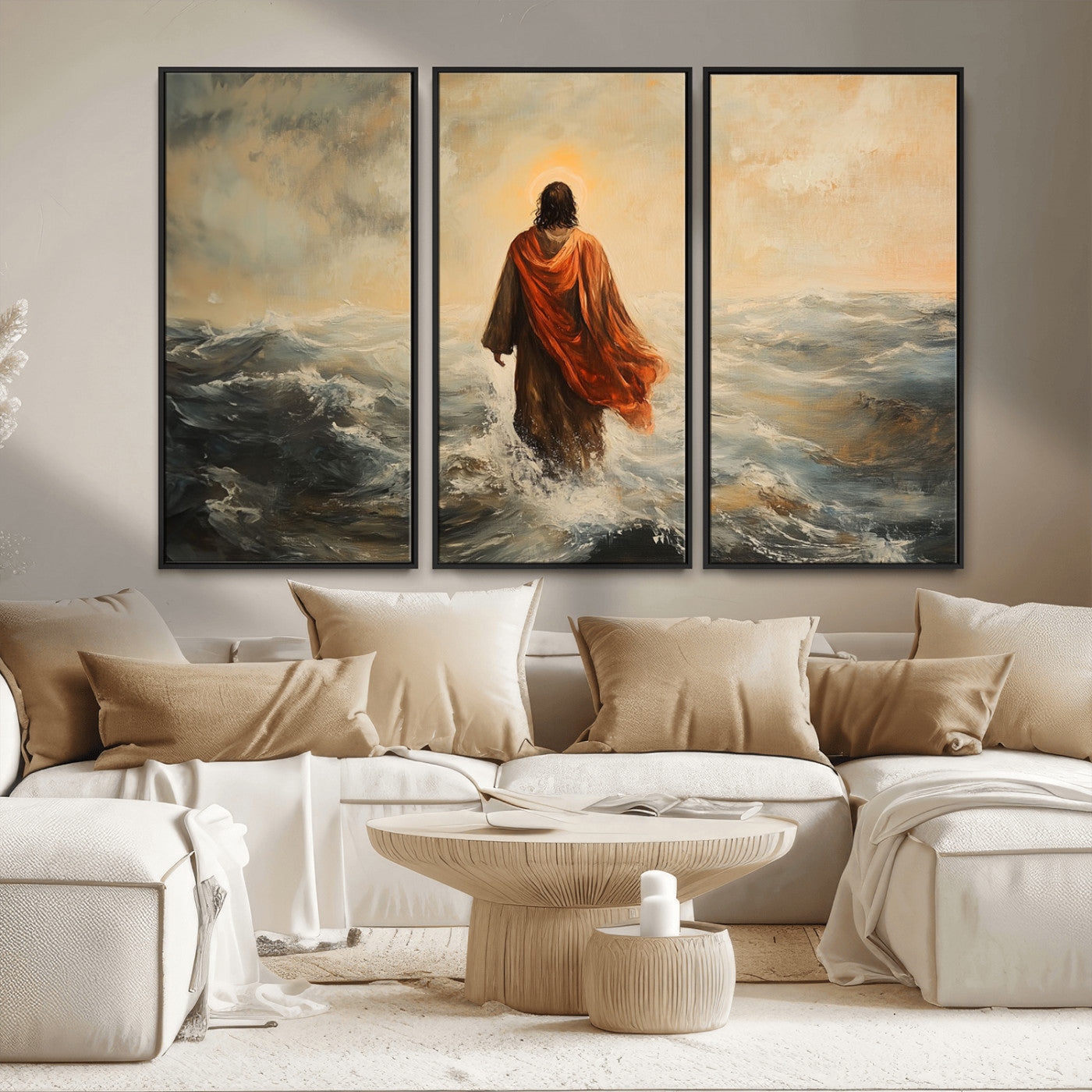 MGV-FC-48X32-3P - Jesus Walking on Water, Christian Wall Art, Jesus Christ Walking on Oil Painting Style Print