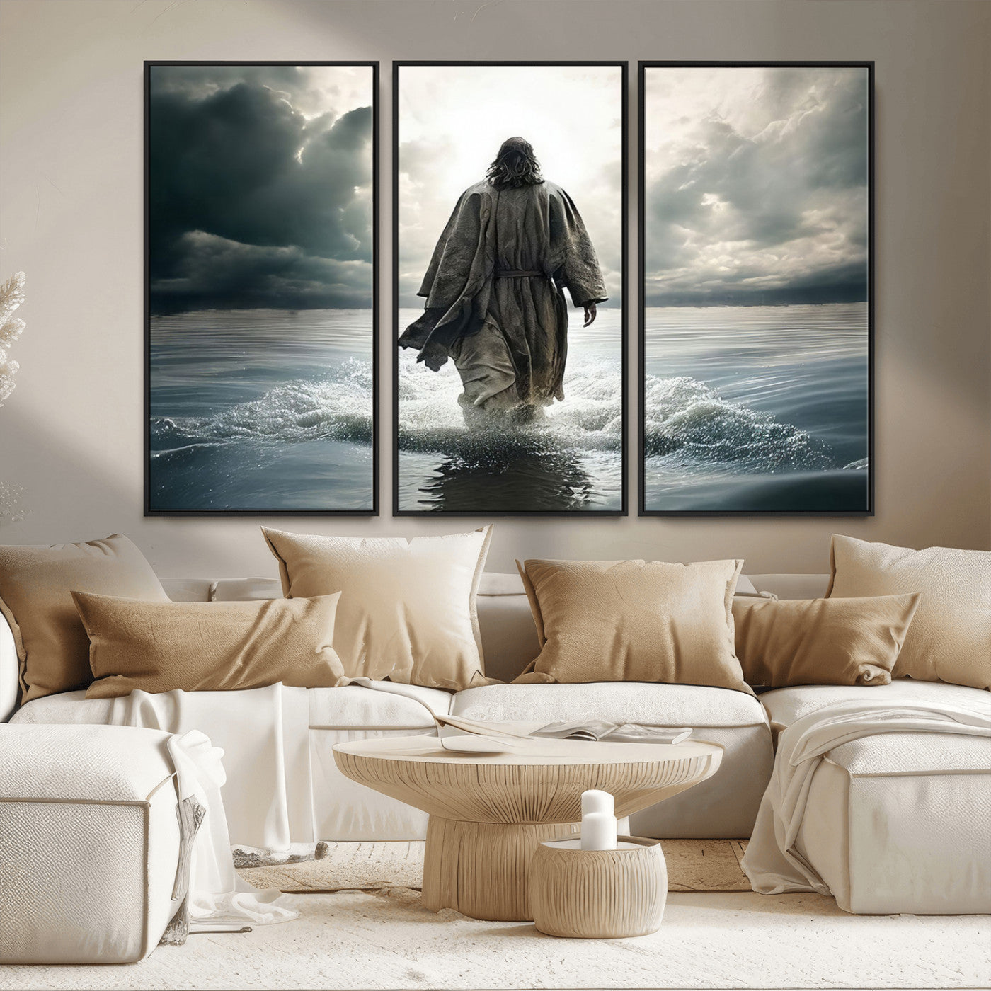 MGV-FC-48X32-3P - Jesus Walking on Water Wall Art | Canvas Print | Ready to Hang | Christian Home Decor | Spiritual