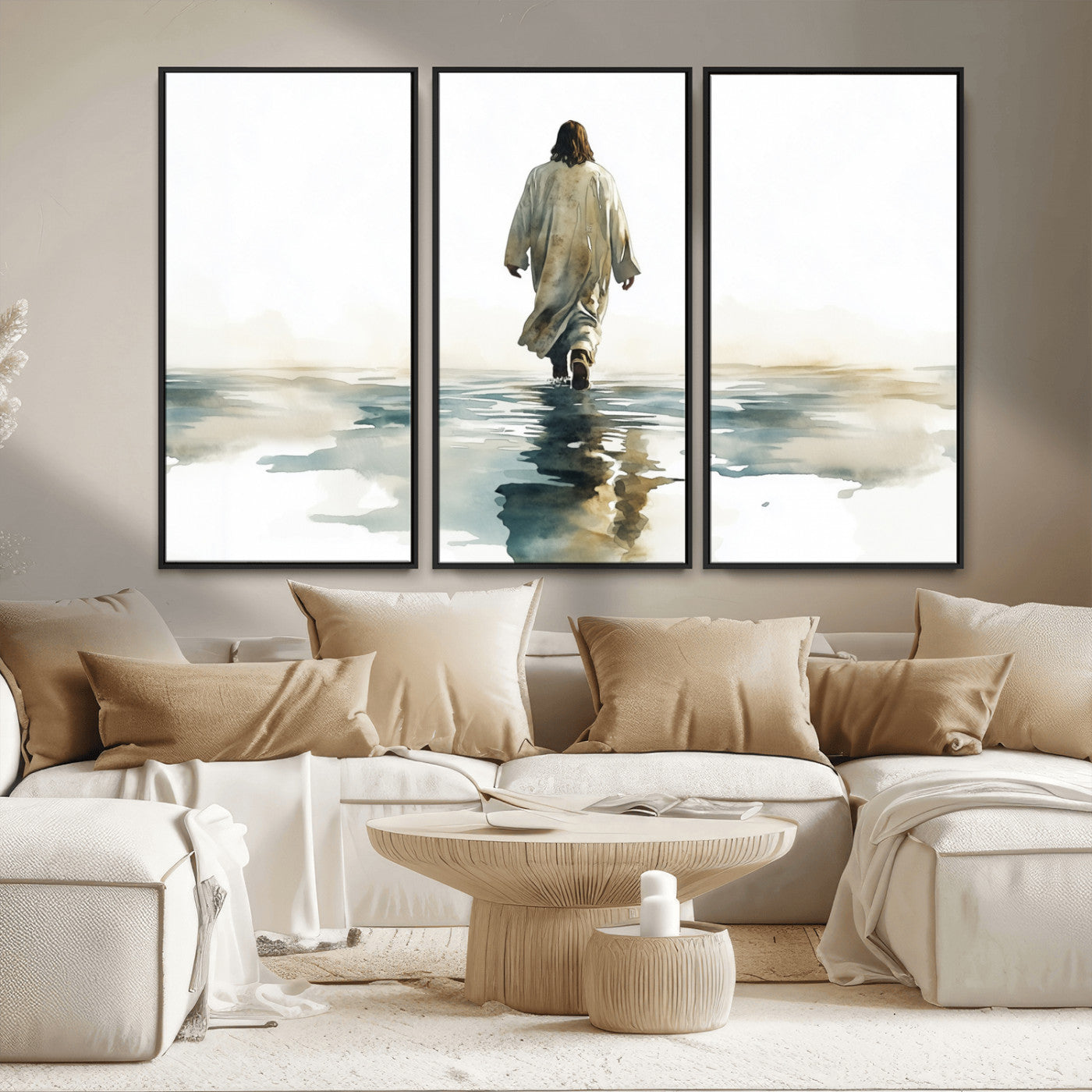 MGV-FC-48X32-3P - Watercolor Jesus Walking on Water Canvas Print, Christian Wall Art, Jesus Christ Walking