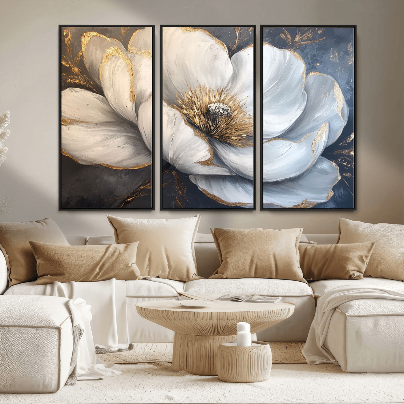 MGV-FC-48X32-3P - White Magnolia Flower Wall Art Canvas Print | Abstract Floral Wall Decor | Elegant Bloom Artwork |