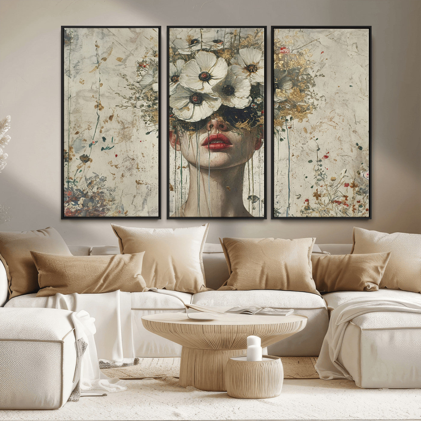MGV-FC-48X32-3P - Abstract Floral Women Patel Wall Art Canvas Print
