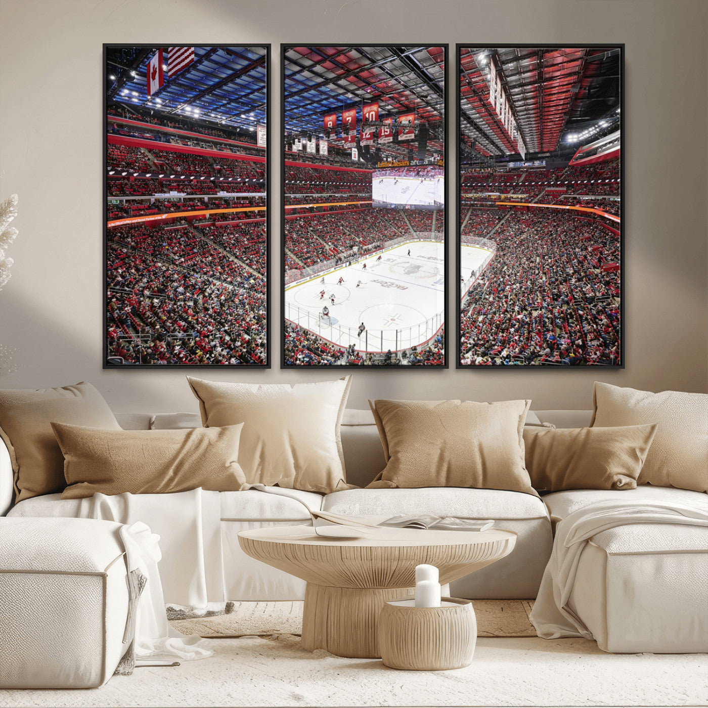 MGV-FC-48X32-3P - Barton Malow Little Caesars Arena Detroit Wall Art Canvas Print - Detroit Hockey and Basketball