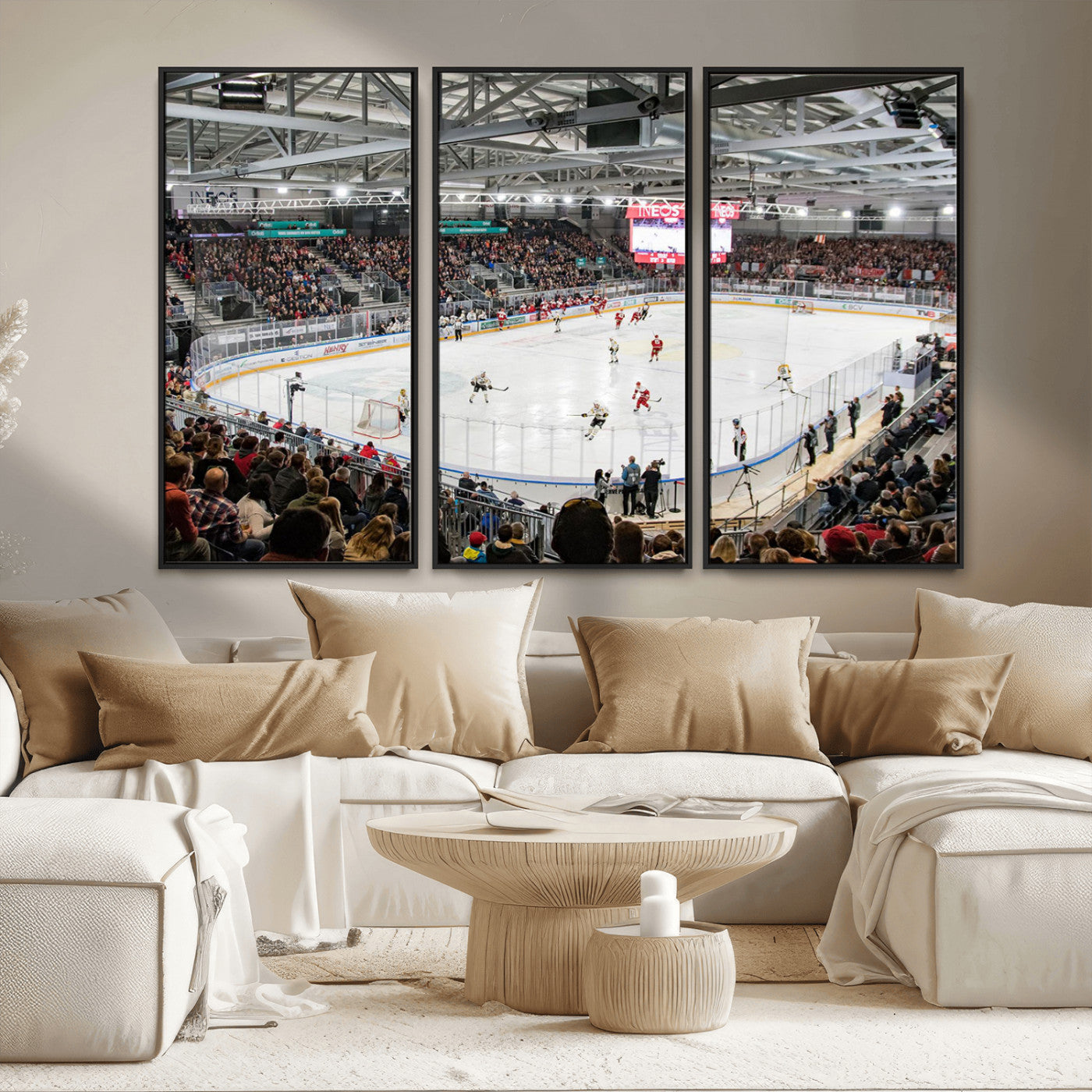 MGV-FC-48X32-3P - Lausanne Arena Ice Hockey Stadium Wall Art Canvas Print, Framed Lausanne Arena Ice Hockey Canvas
