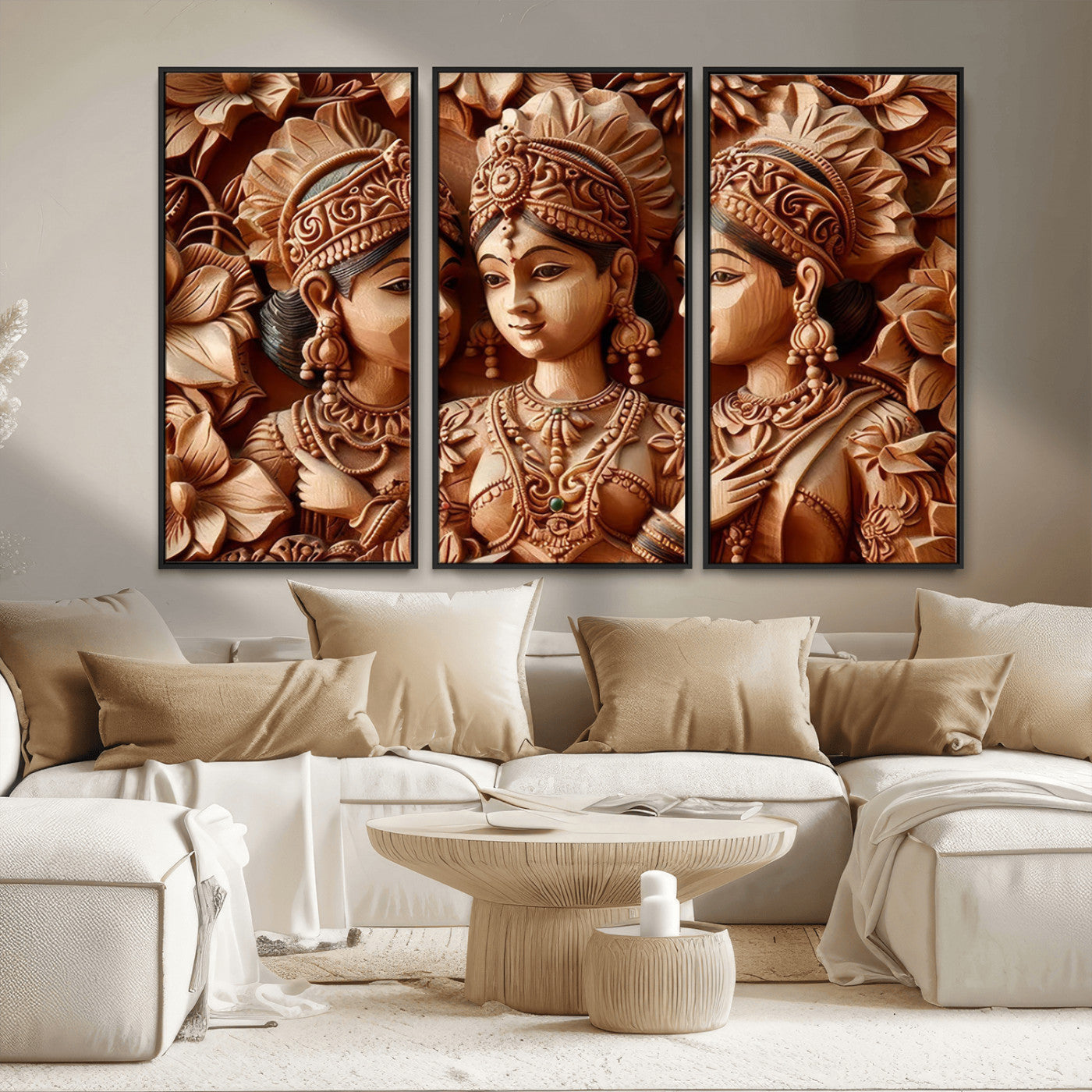 MGV-FC-48X32-3P - Indian Woman Statue Wall Art Canvas Print