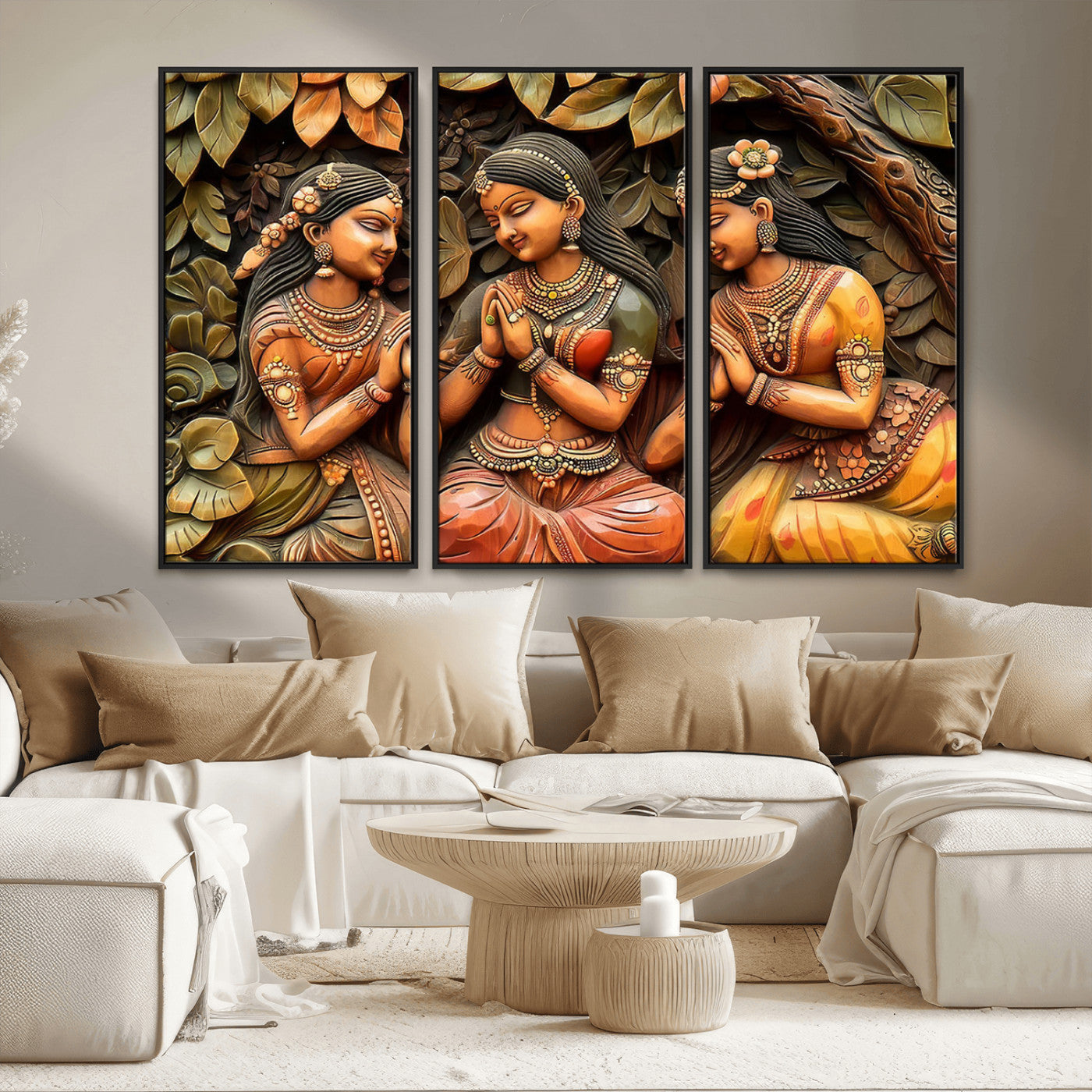 MGV-FC-48X32-3P - Indian Woman Statue Wall Art Canvas Print