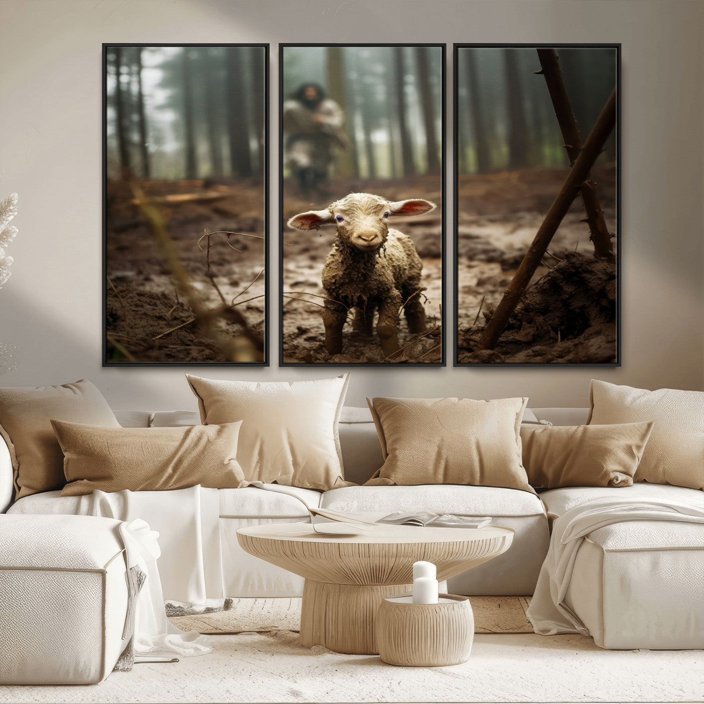 MGV-FC-48X32-3P - Jesus Running After a Lost Lamb Canvas Wall Art Print
