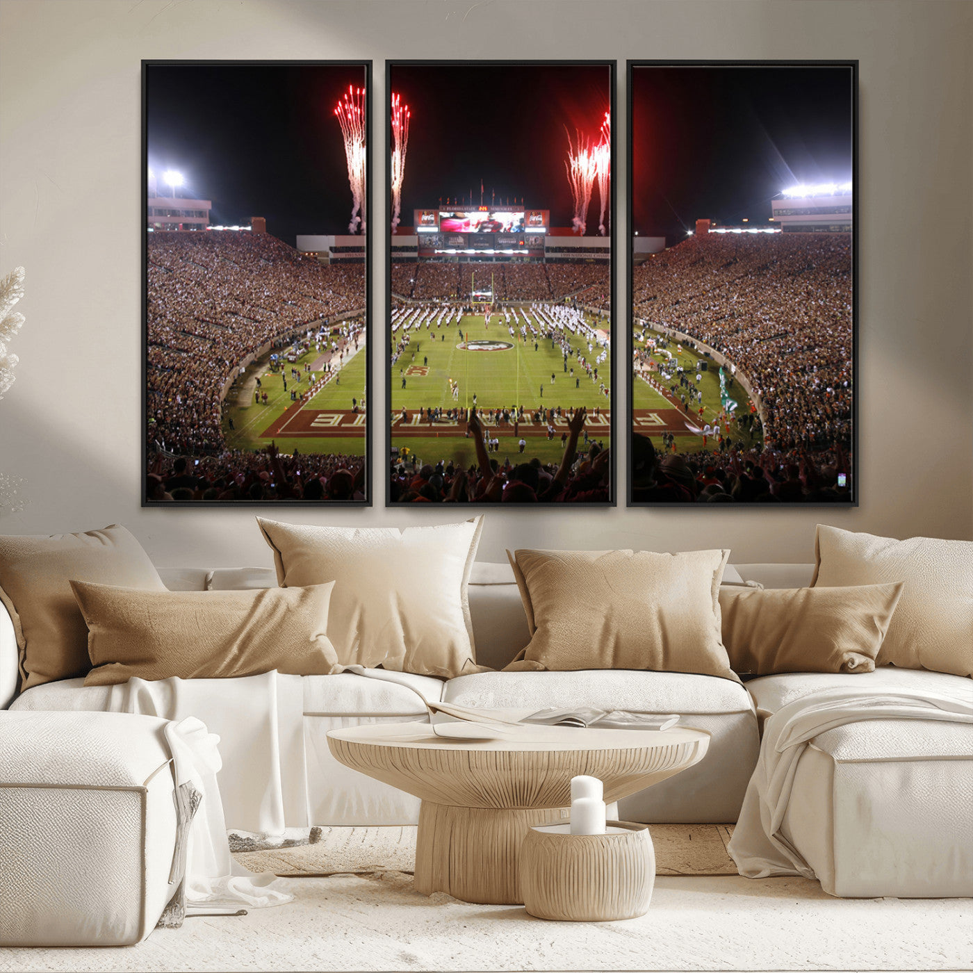 MGV-FC-48X32-3P - Framed Florida State Seminoles Football Team Print - Tallahassee Doak Campbell Stadium Wall Art