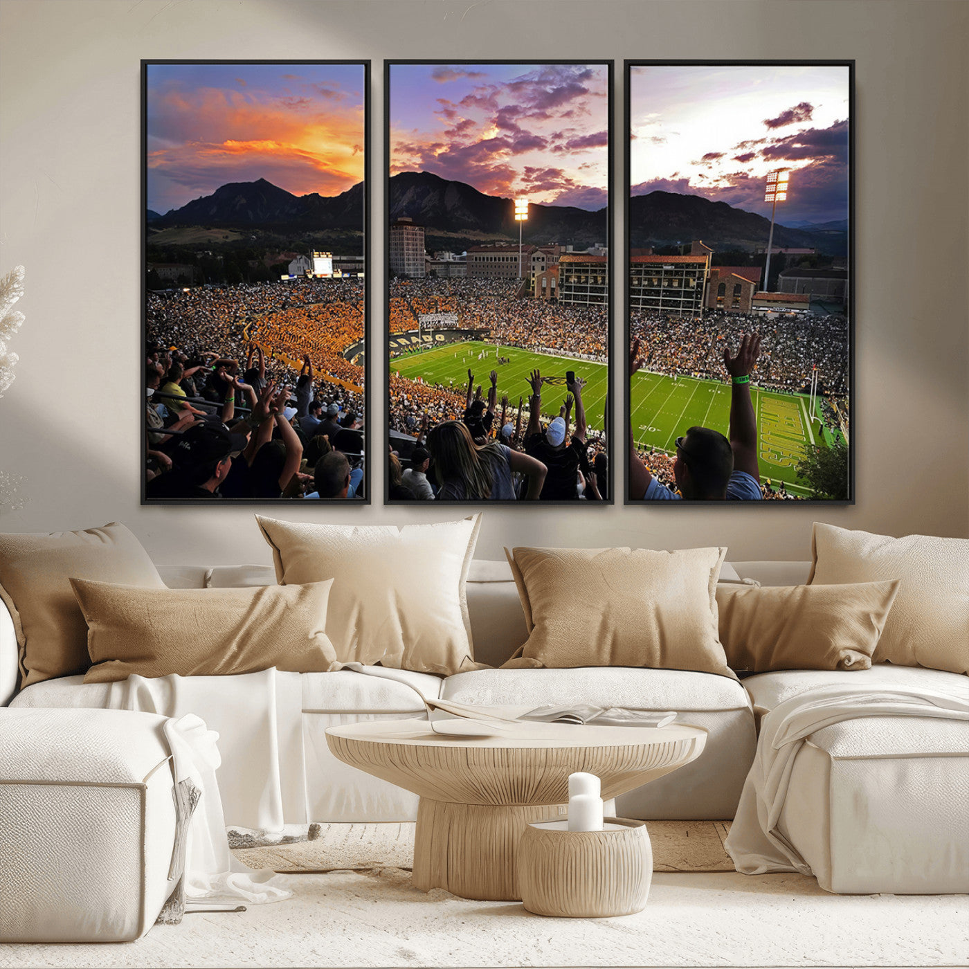 MGV-FC-48X32-3P - Framed Colorado Buffaloes Football Team Print - Boulder Folsom Field Stadium Wall Art Canvas Print