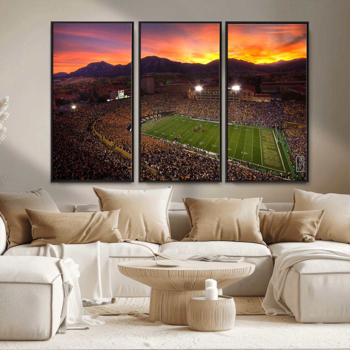 MGV-FC-48X32-3P - Colorado Buffaloes Football Team Print - Boulder Folsom Field Stadium Wall Art Canvas Print