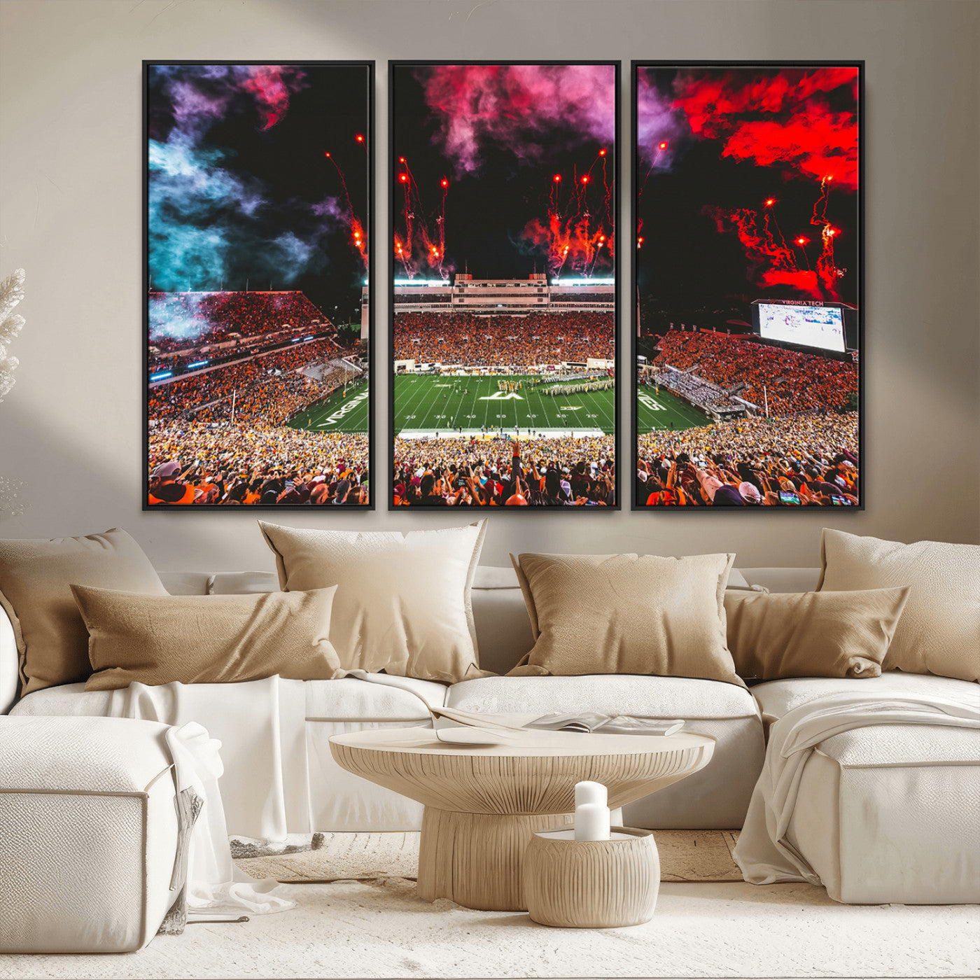 MGV-FC-48X32-3P - Virginia Tech Hokies Football Team Print - Blacksburg Lane Stadium Wall Art Canvas Print