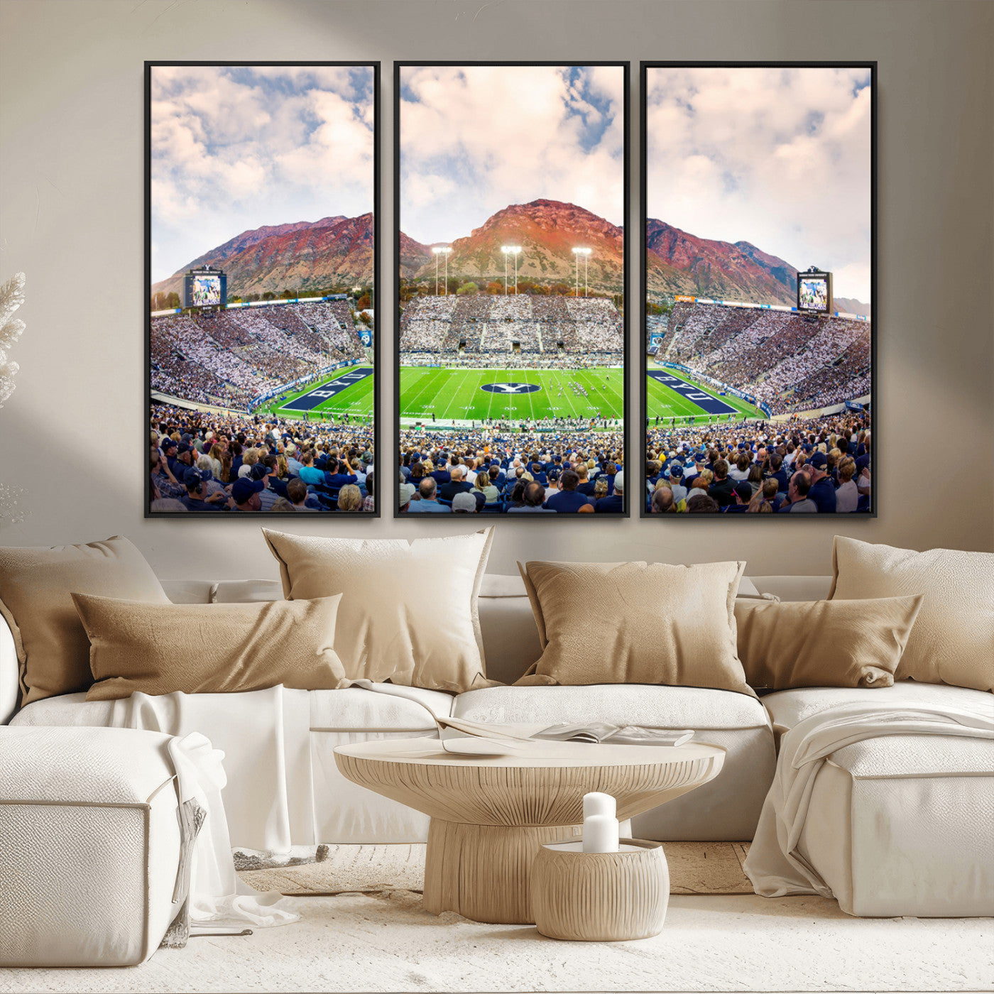MGV-FC-48X32-3P - Brigham Young University Cougars Football Team Print - Provo LaVell Edwards Stadium Wall Art Canvas