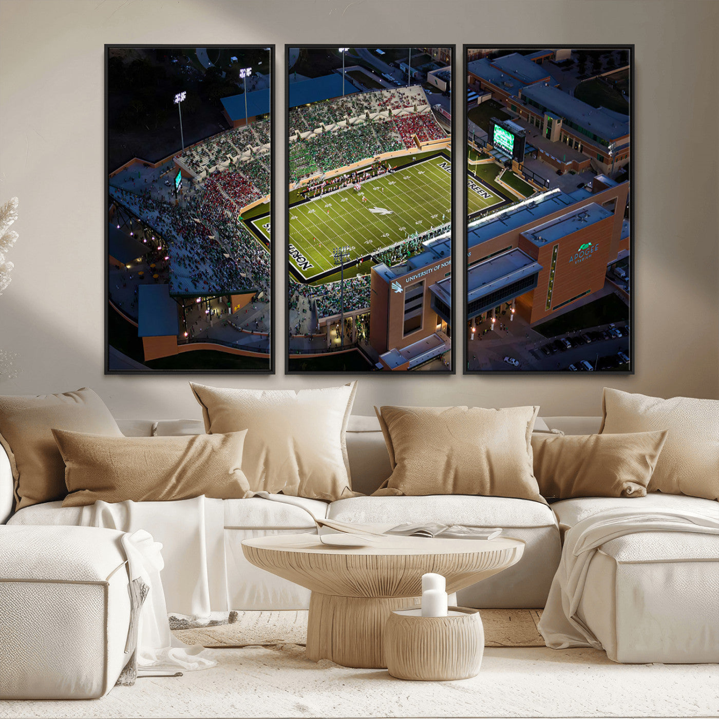 MGV-FC-48X32-3P - University of North Texas Mean Green Football Artwork, Football Team Print - Denton DATCU Stadium