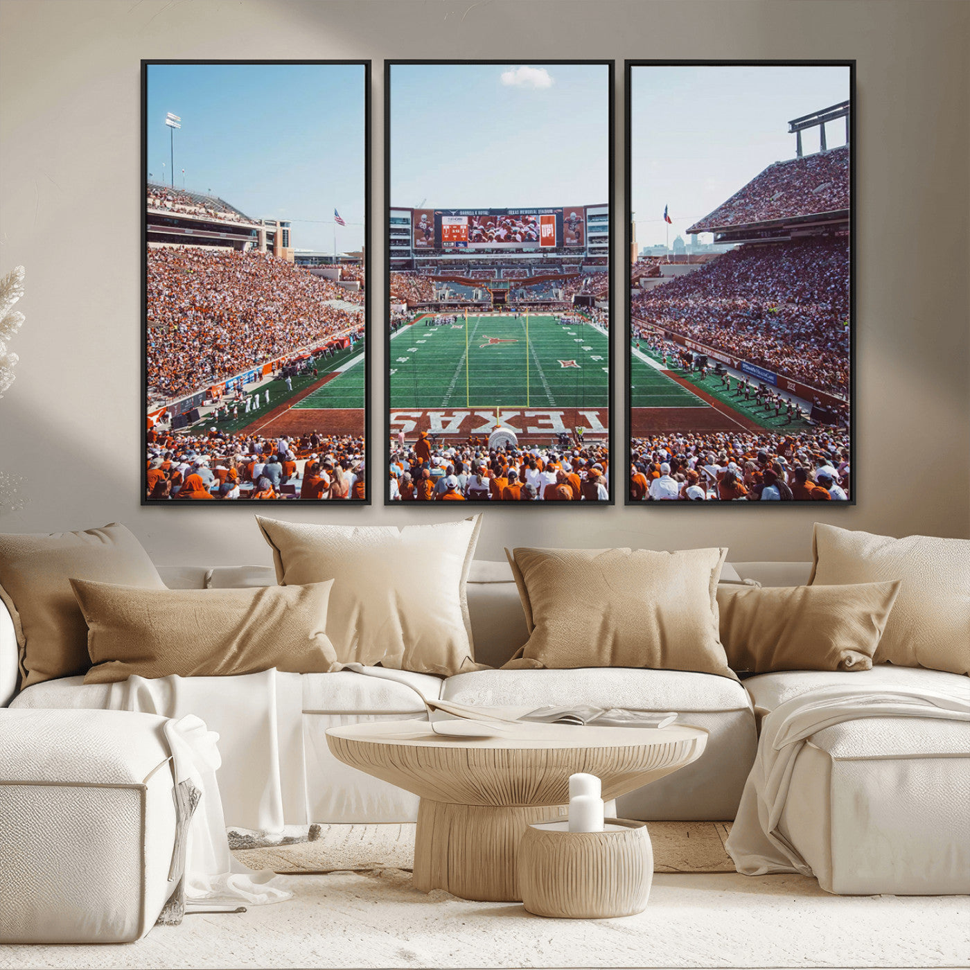 MGV-FC-48X32-3P - Framed Texas Memorial Stadium Canvas, University of Texas Longhorns Football Team Print - Austin