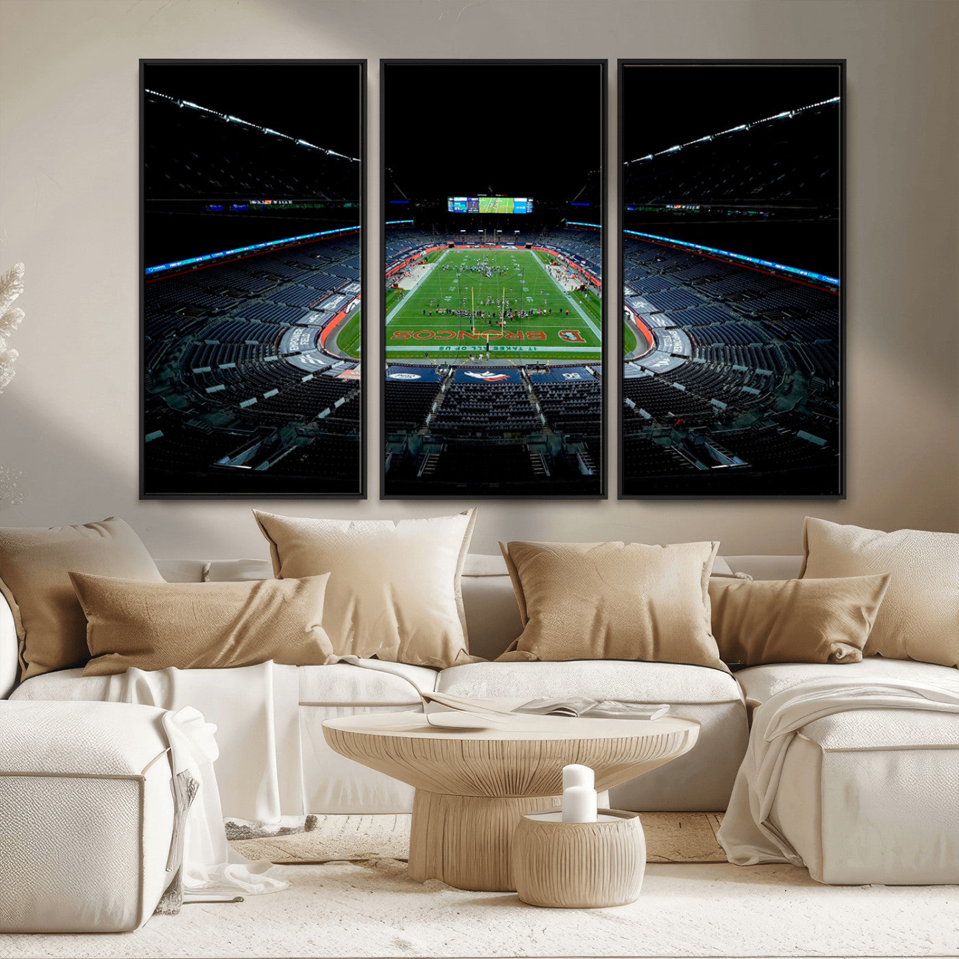 MGV-FC-48X32-3P - Denver Broncos Football Team Print Canvas- Denver Empower Field at Mile High Stadium Wall Art Canvas