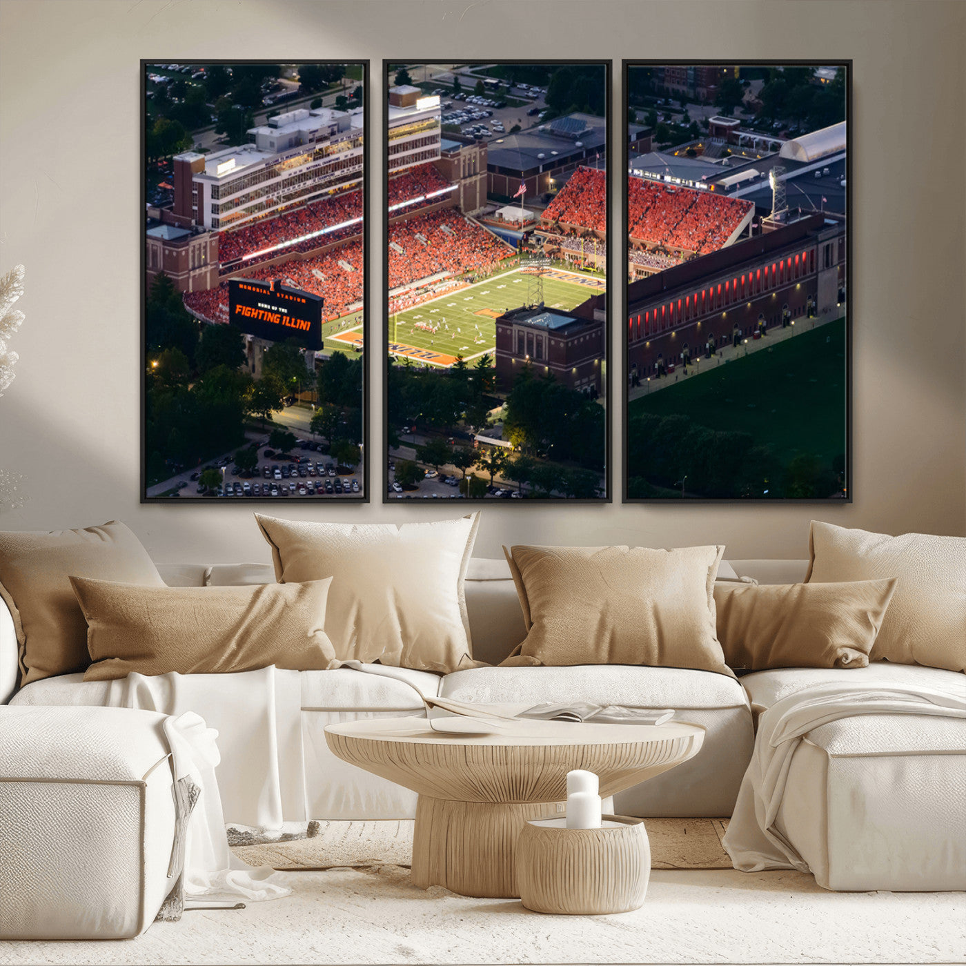 MGV-FC-48X32-3P - University of Illinois Fighting Illini Football Team Print - Champaign Illinois Memorial Stadium