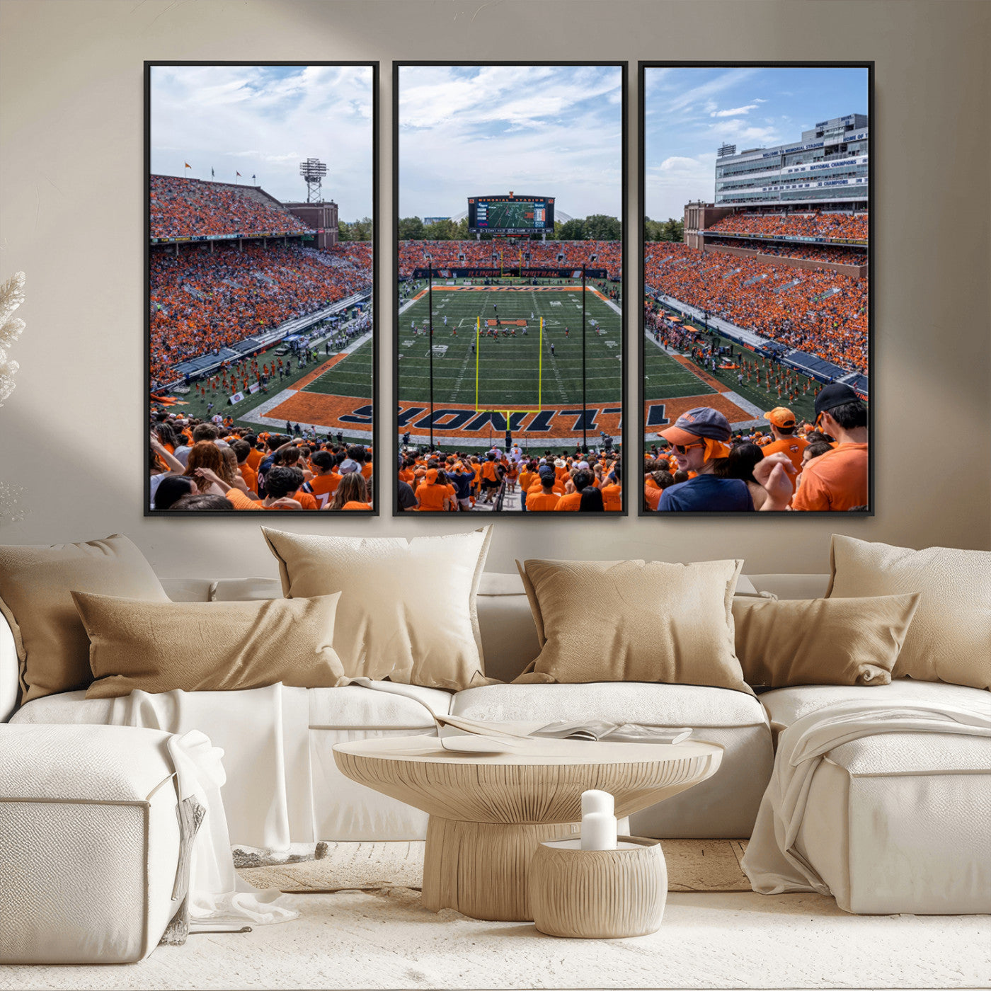 MGV-FC-48X32-3P - University of Illinois Fighting Illini Football Team Print Canvas - Champaign Illinois Memorial