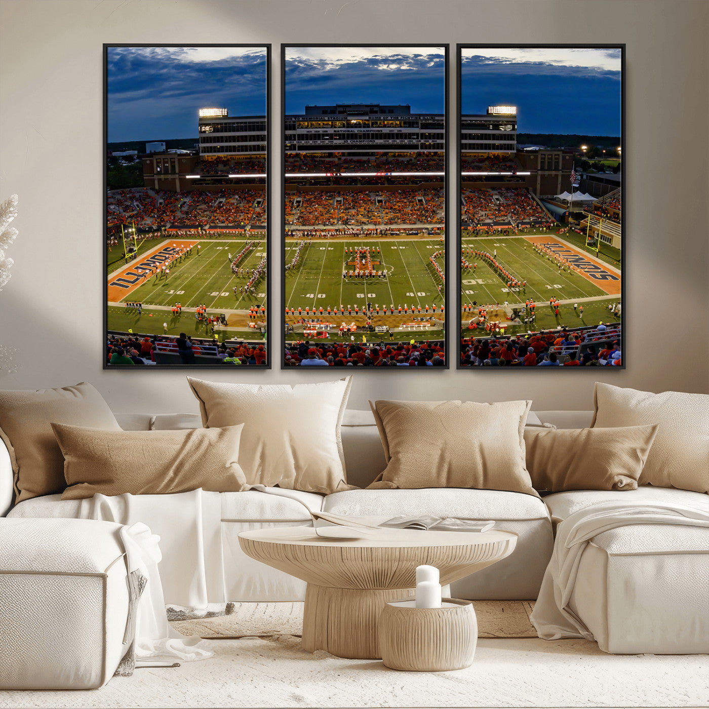 MGV-FC-48X32-3P - University of Illinois Fighting Illini Football Team Print - Champaign Illinois Memorial Stadium