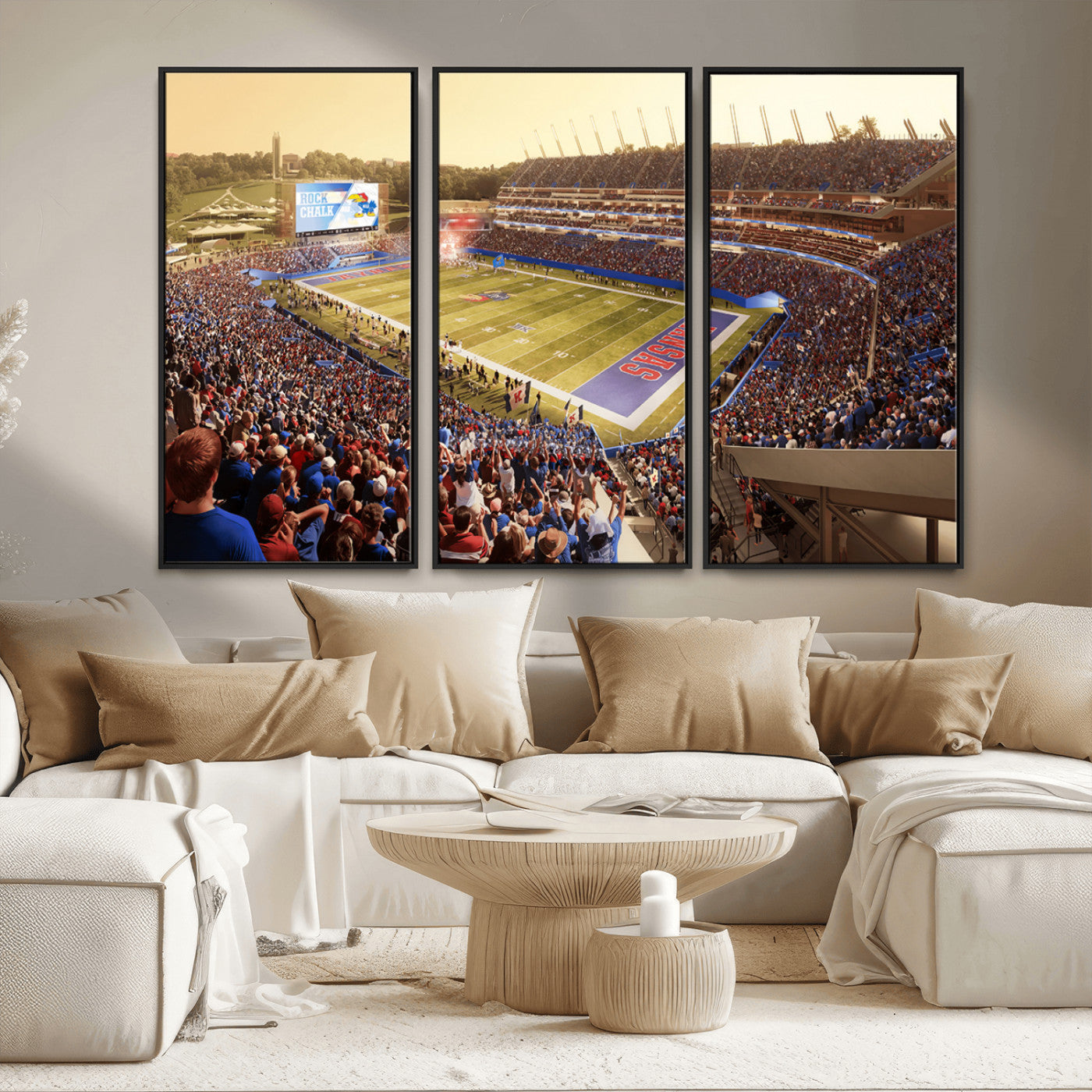 MGV-FC-48X32-3P - University of Kansas Jayhawks Football Team Print - Lawrence Kansas Memorial Stadium Wall Art Canvas