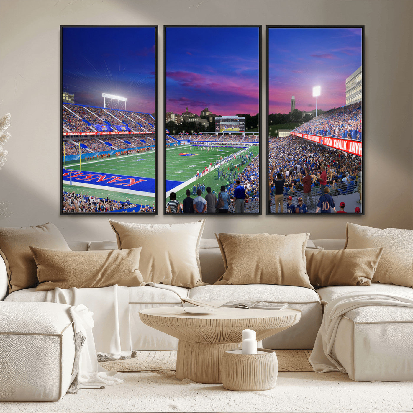 MGV-FC-48X32-3P - University of Kansas Jayhawks Football Team Print Canvas- Lawrence Kansas Memorial Stadium Wall Art