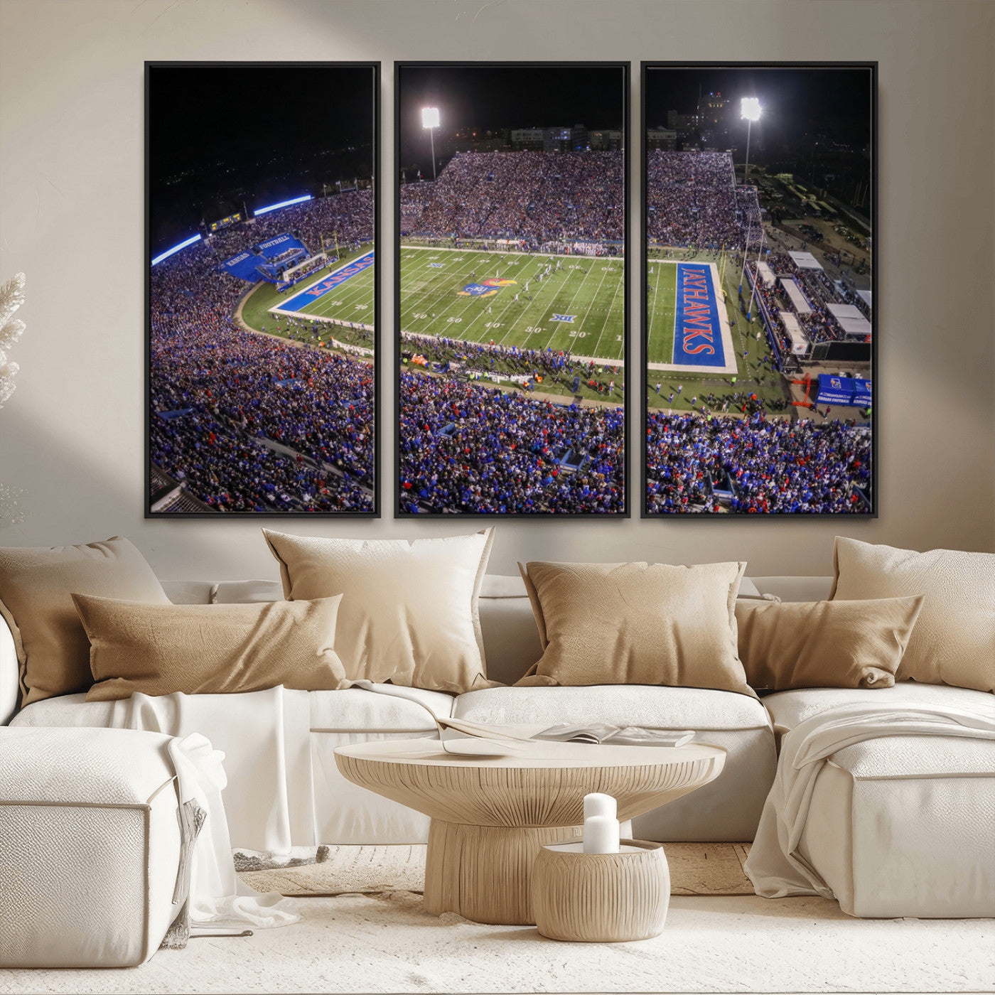 MGV-FC-48X32-3P - University of Kansas Jayhawks Football Team Print - Lawrence Kansas Memorial Stadium Wall Art Canvas