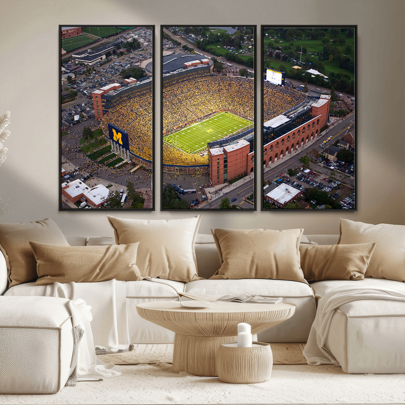 MGV-FC-48X32-3P - University of Michigan Wolverines Football Team Print - Ann Arbor Michigan Stadium Wall Art Canvas