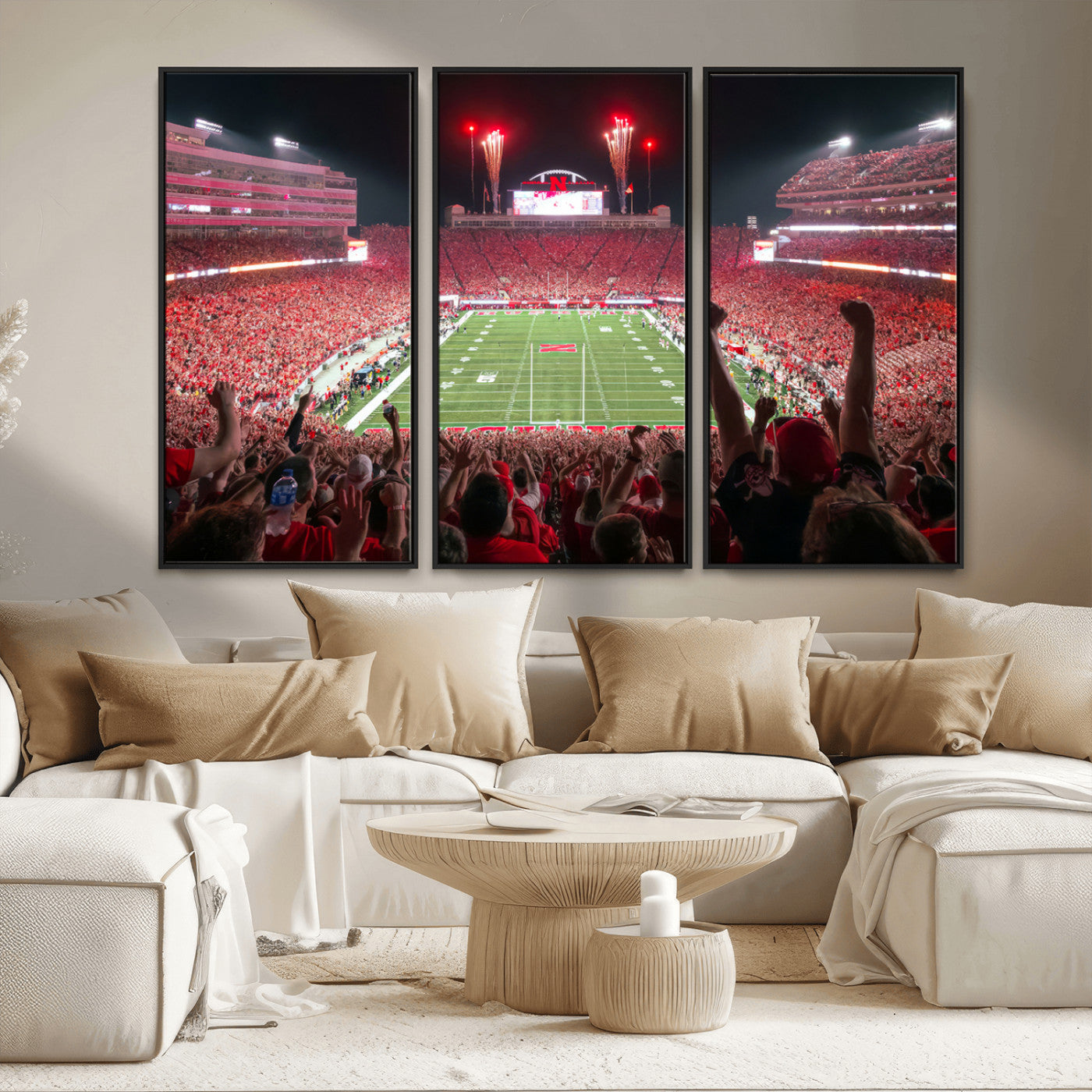 MGV-FC-48X32-3P - University of Nebraska Cornhuskers Football Team Print - Lincoln Memorial Stadium Wall Art Canvas