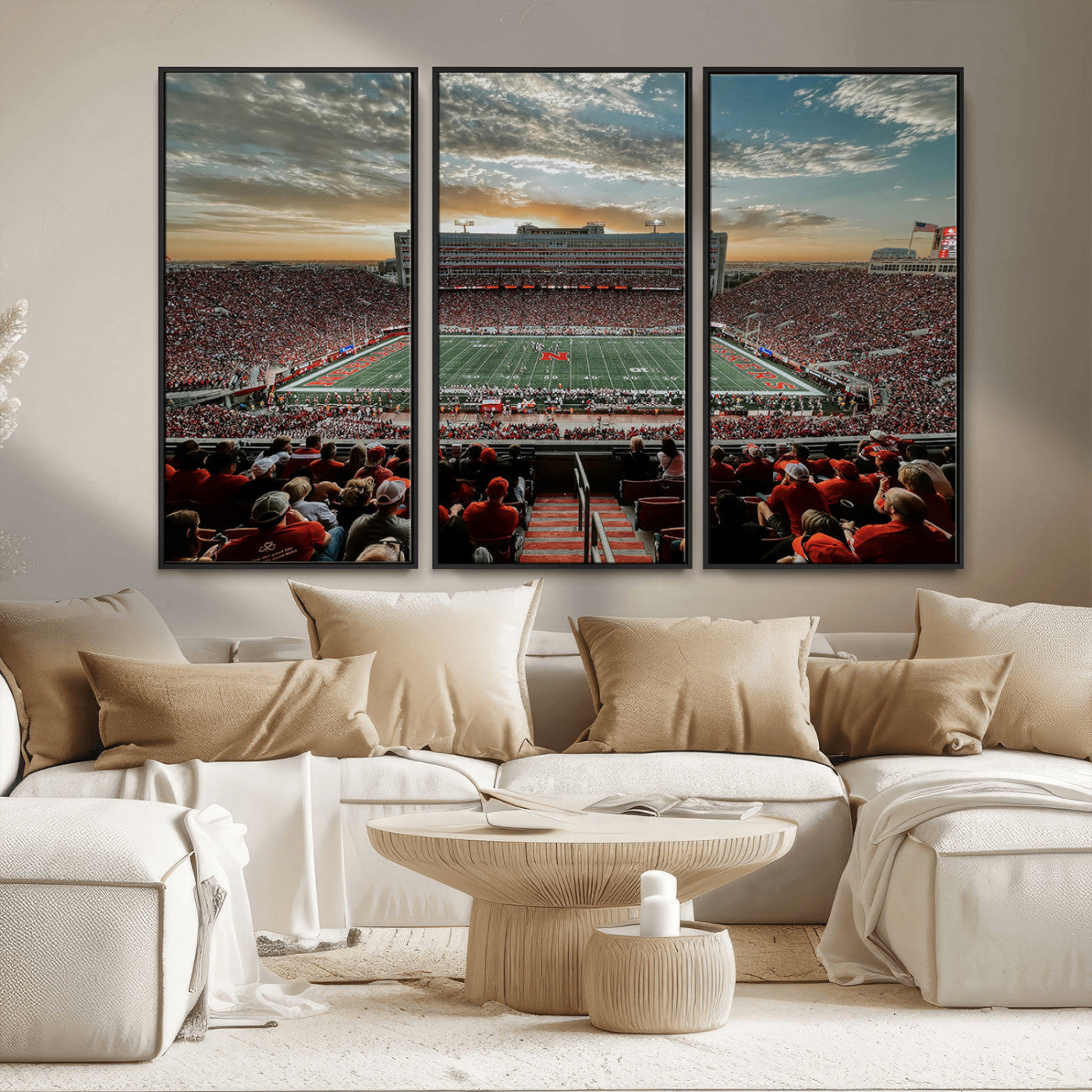 MGV-FC-48X32-3P - University of Nebraska Cornhuskers Football Team Print - Lincoln Memorial Stadium Art Canvas Print