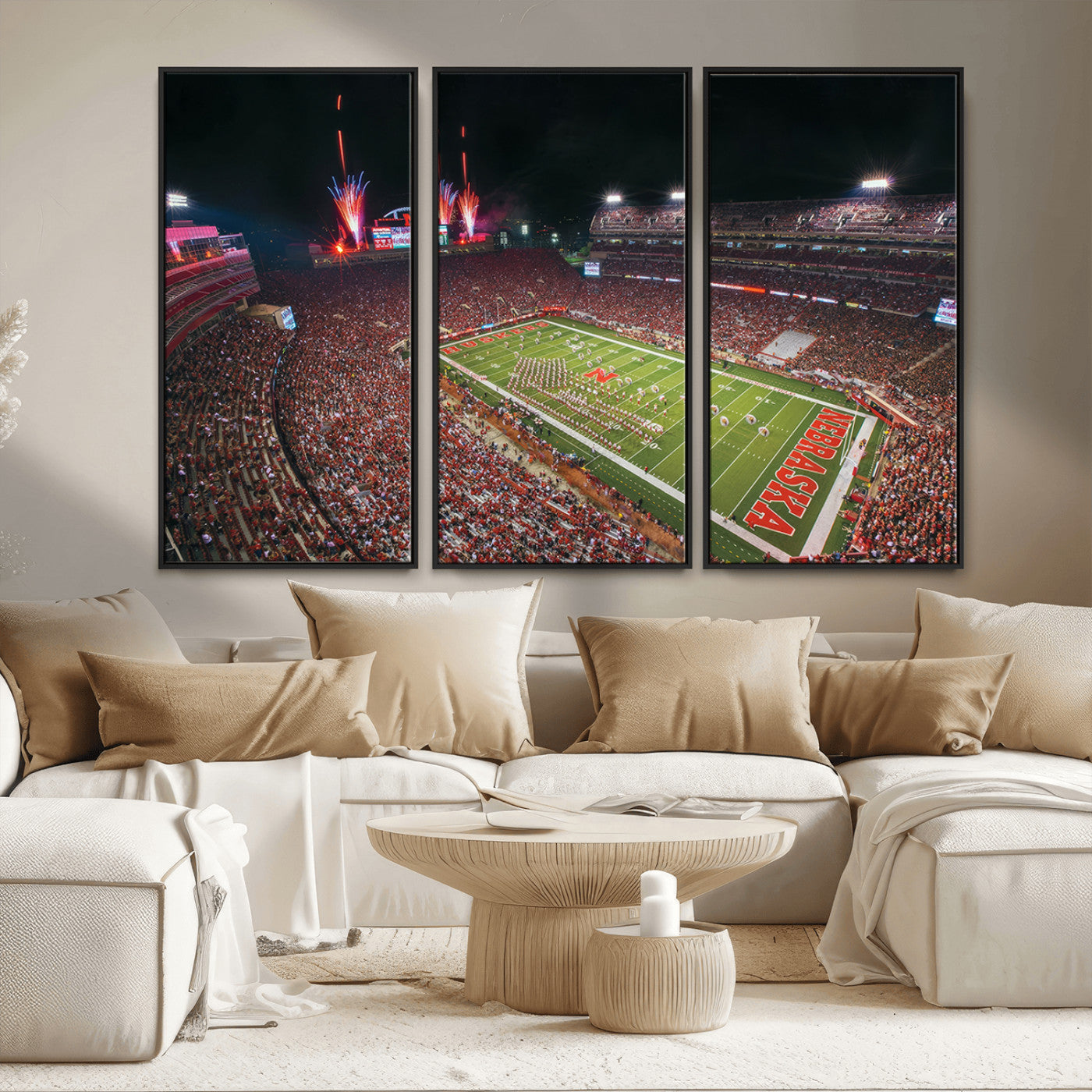 MGV-FC-48X32-3P - University of Nebraska Cornhuskers Football Team Print - Lincoln Memorial Stadium Wall Art Canvas