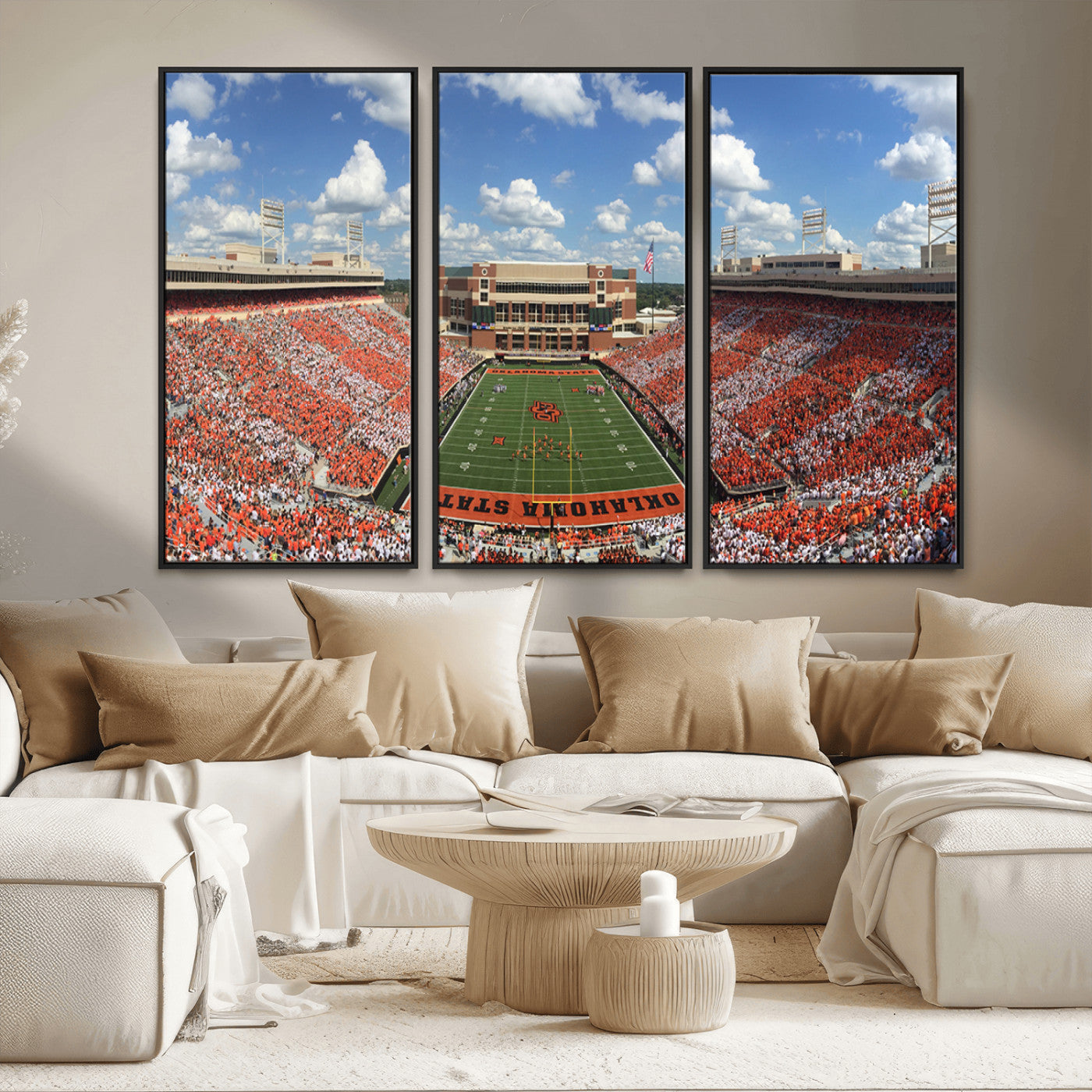 MGV-FC-48X32-3P - Oklahoma State Cowboys Football Team Print - Stillwater Boone Pickens Stadium Wall Art Canvas Print