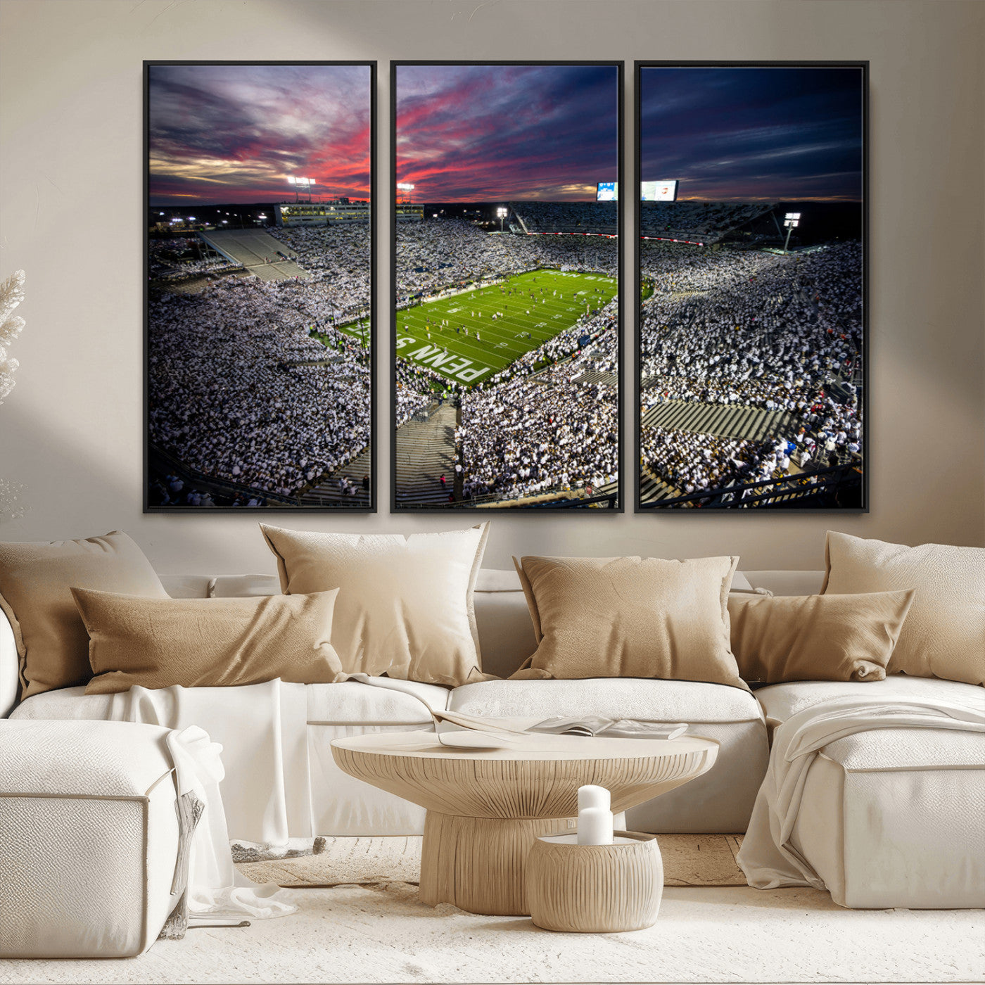 MGV-FC-48X32-3P - Penn State Nittany Lions Football Team Print - University Park Beaver Stadium Art Canvas Print