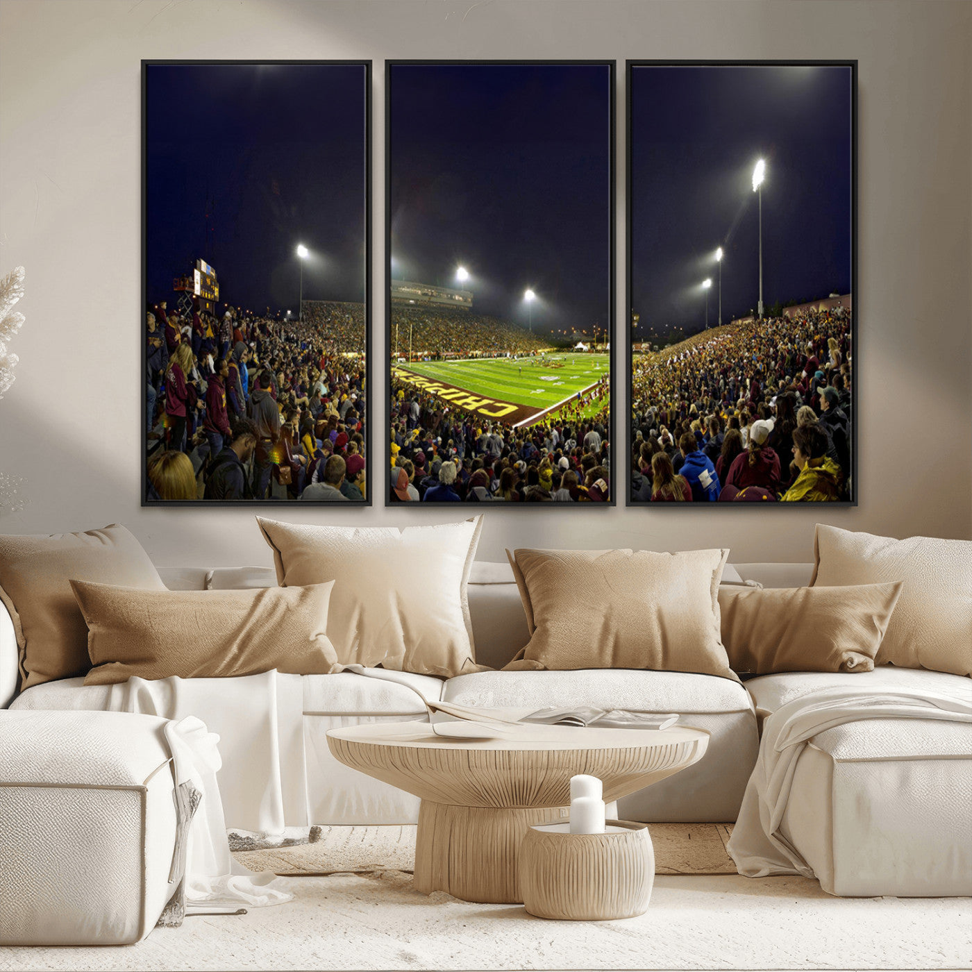 MGV-FC-48X32-3P - Central Michigan University Chippewas Canvas Wall Art, Football Team Print - Mount Pleasant