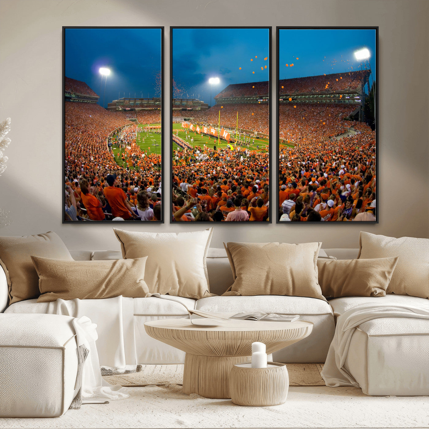 MGV-FC-48X32-3P - Clemson University Tigers Football Team Print - Clemson Memorial Stadium Wall Art Canvas Print
