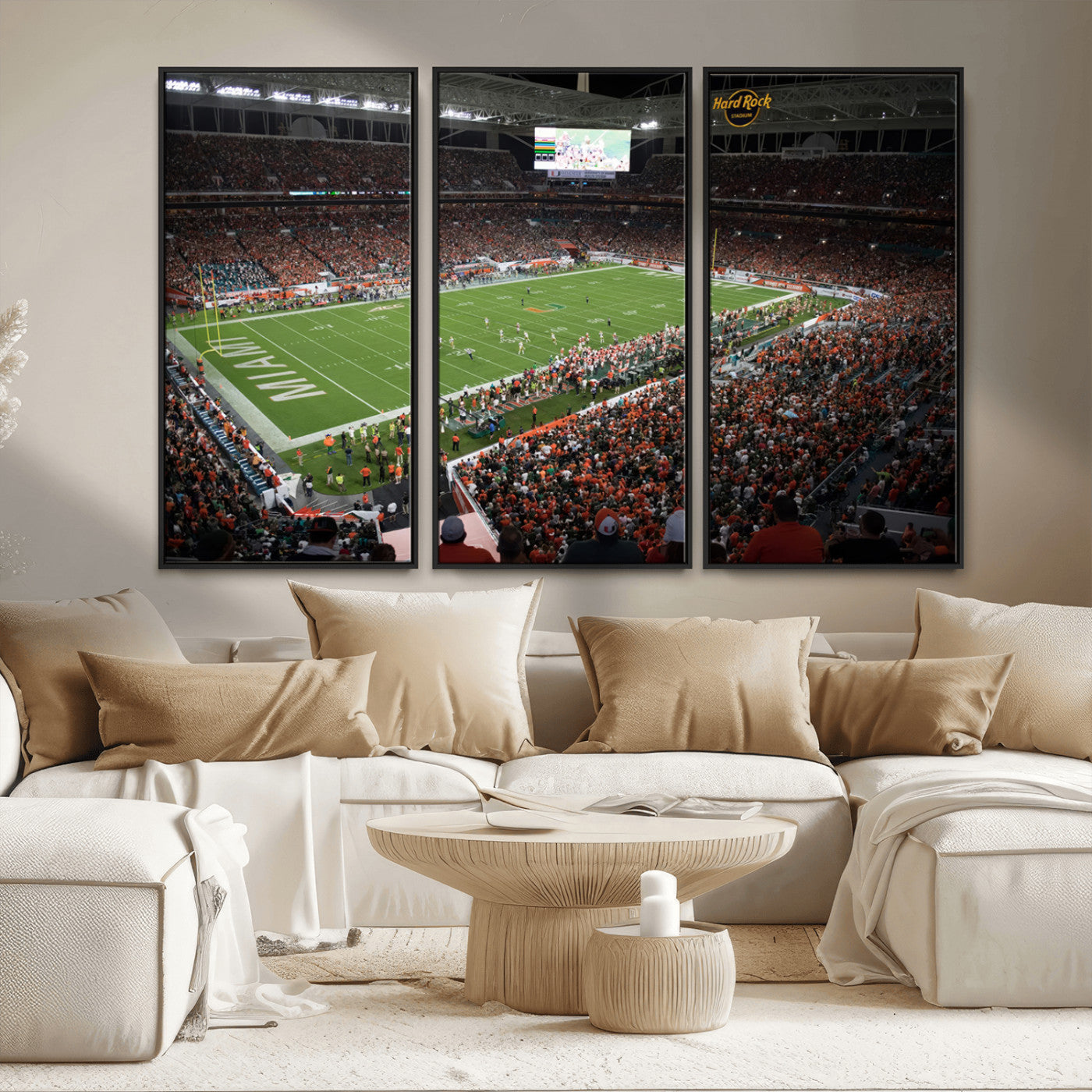 MGV-FC-48X32-3P - Miami Hurricanes Football Team Print Canvas- Miami Hard Rock Stadium Wall Art Canvas Print