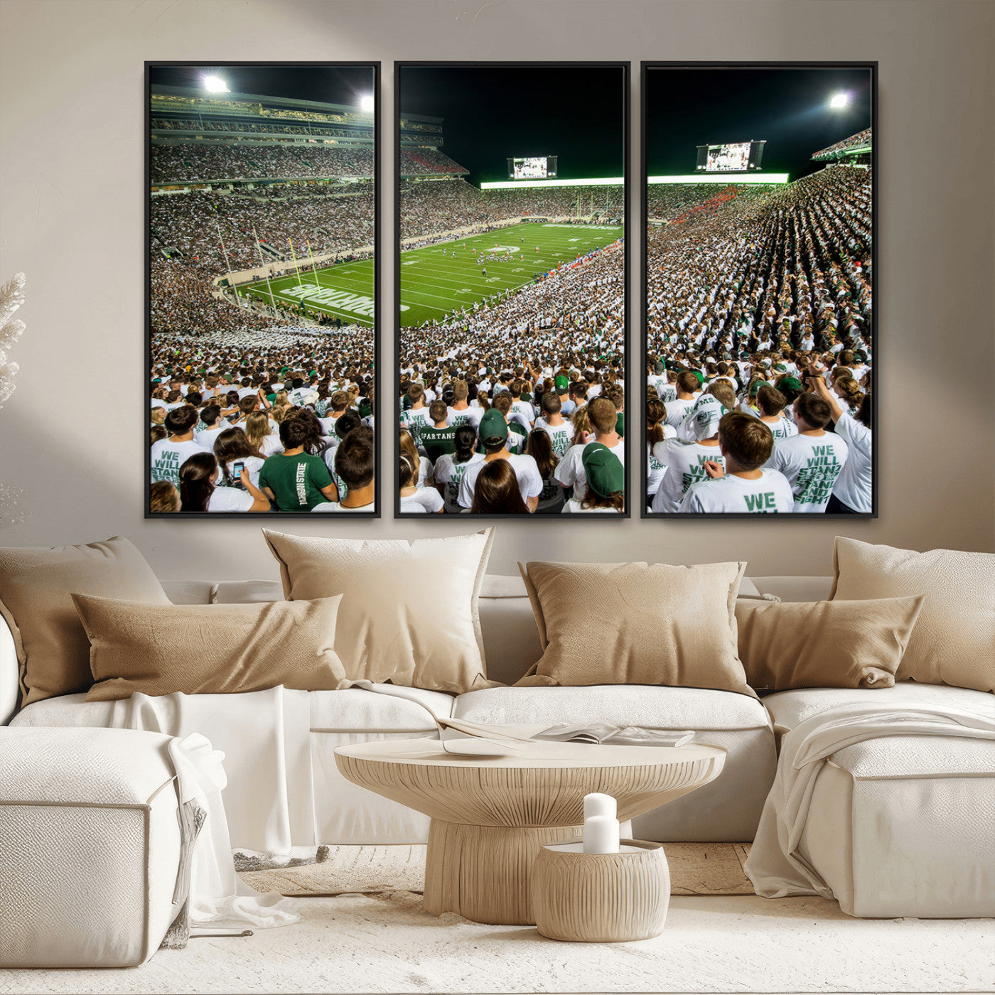 MGV-FC-48X32-3P - Michigan State Spartans Football Canvas Print - East Lansing Spartan Stadium Wall Art Canvas Print