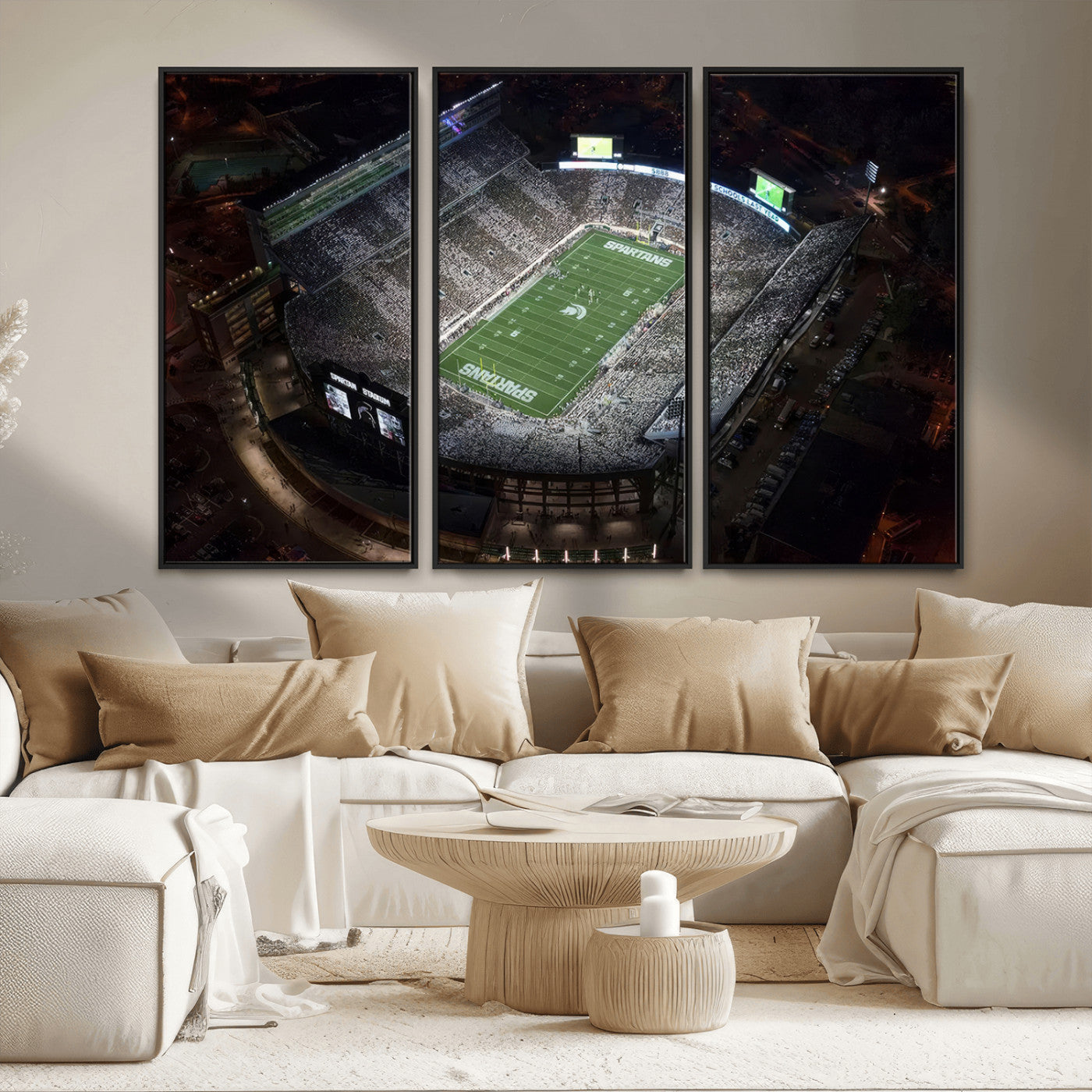 MGV-FC-48X32-3P - Michigan State Spartans Football Team Print - East Lansing Spartan Stadium Print Wall Art
